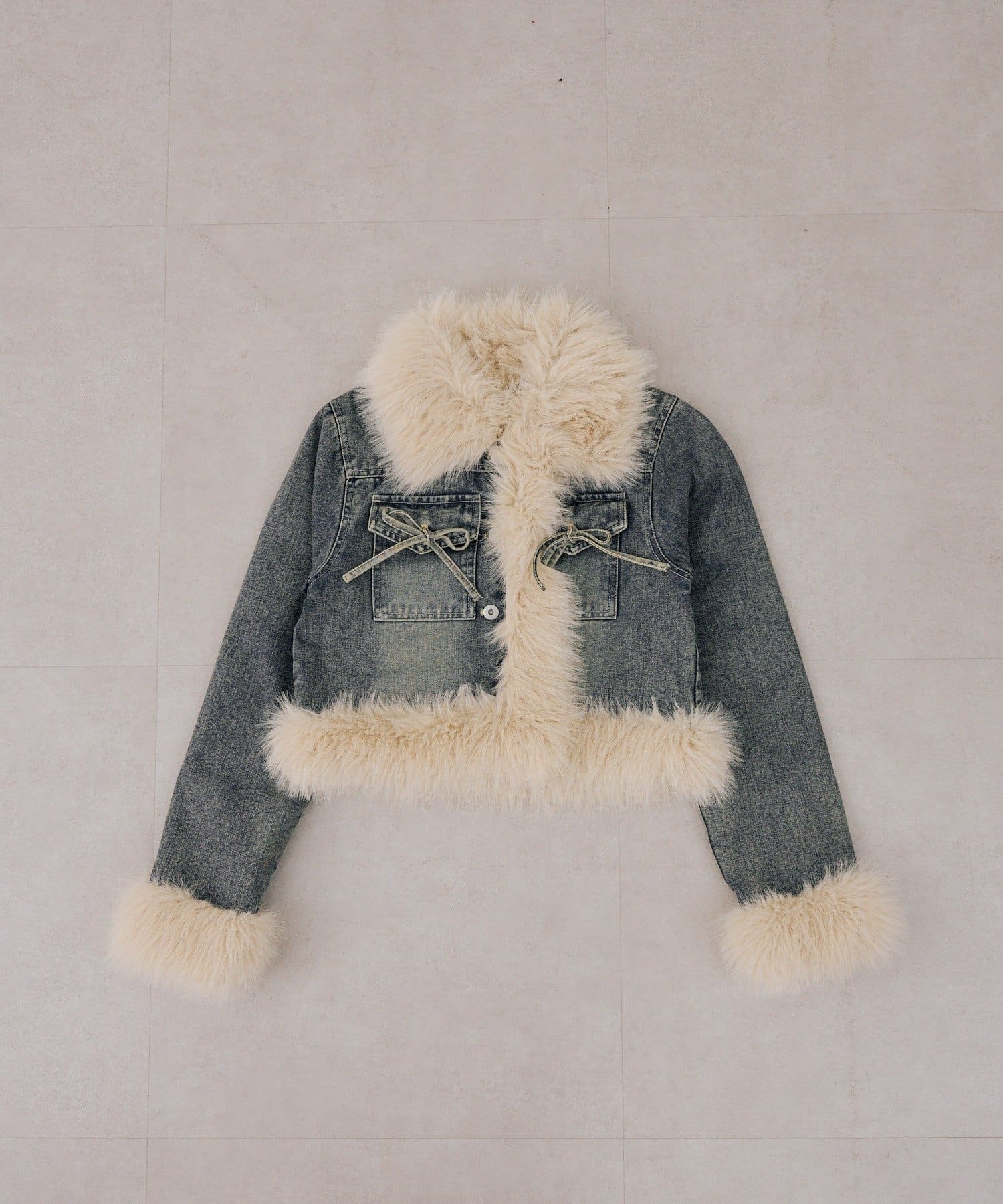 NICE CLAUP / OLIVE des OLIVE OUTLET(ナイスクラップ  / オリーブ デ オリーブ アウトレット) 【continuer】セットアップ対応可フェイクファー付デリボンデニムブルゾン