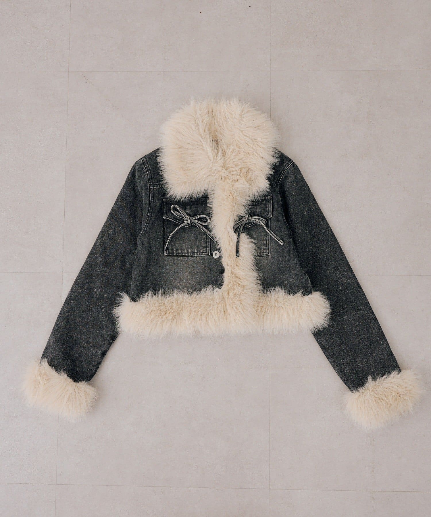 NICE CLAUP / OLIVE des OLIVE OUTLET(ナイスクラップ  / オリーブ デ オリーブ アウトレット) 【continuer】セットアップ対応可フェイクファー付デリボンデニムブルゾン