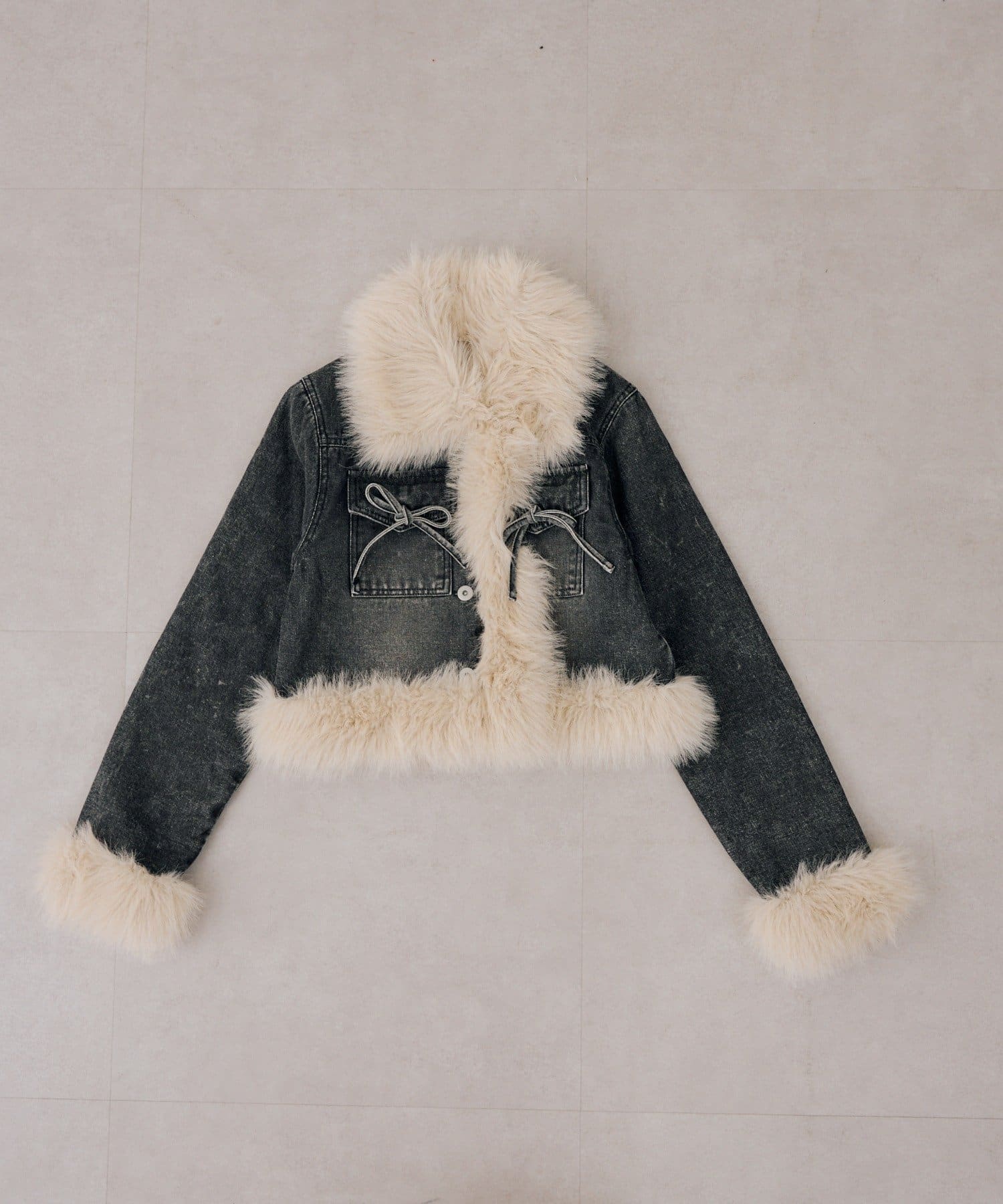 NICE CLAUP / OLIVE des OLIVE OUTLET(ナイスクラップ  / オリーブ デ オリーブ アウトレット) 【continuer】セットアップ対応可フェイクファー付デリボンデニムブルゾン