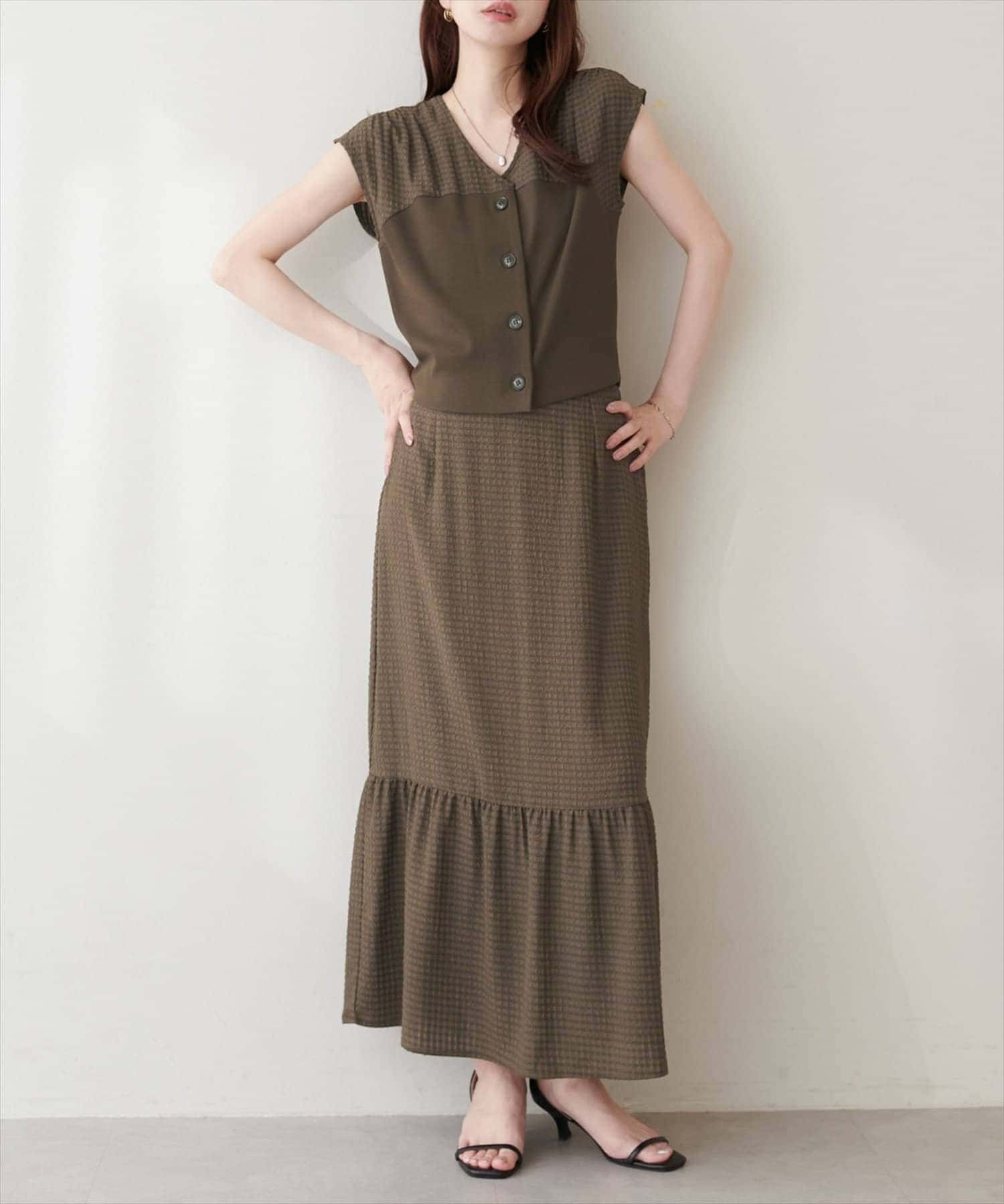 NICE CLAUP / OLIVE des OLIVE OUTLET(ナイスクラップ  / オリーブ デ オリーブ アウトレット) 【natural couture】異素材ドッキントップス×ギャザースカートSET
