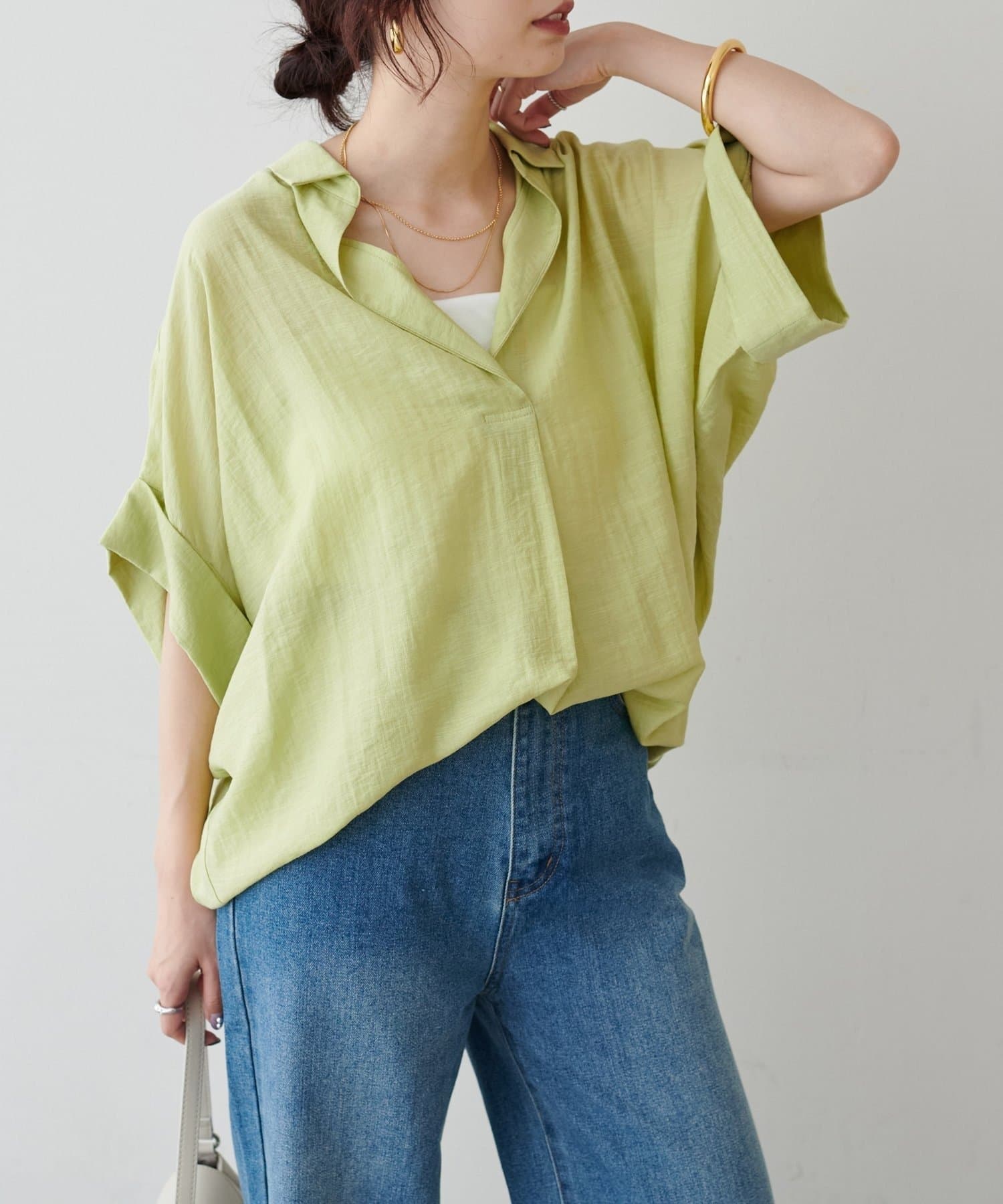 NICE CLAUP / OLIVE des OLIVE OUTLET(ナイスクラップ  / オリーブ デ オリーブ アウトレット) 【LARUTA】シアー麻タッチスキッパーシャツ