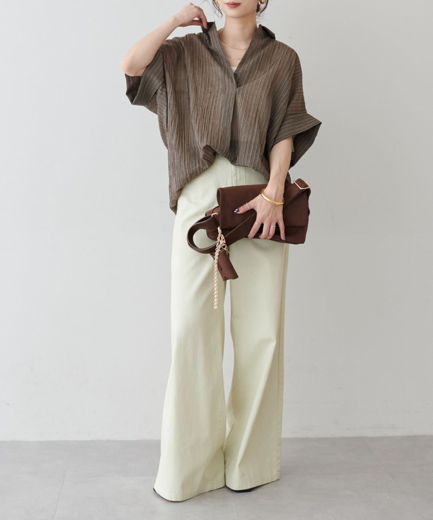 NICE CLAUP / OLIVE des OLIVE OUTLET(ナイスクラップ  / オリーブ デ オリーブ アウトレット) 【LARUTA】シアー麻タッチスキッパーシャツ