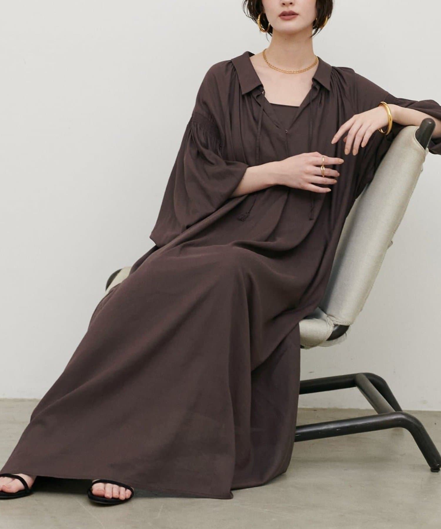 NICE CLAUP / OLIVE des OLIVE OUTLET(ナイスクラップ  / オリーブ デ オリーブ アウトレット) 【LARUTA】ボリュームスリーブたっぷりギャザーワンピース