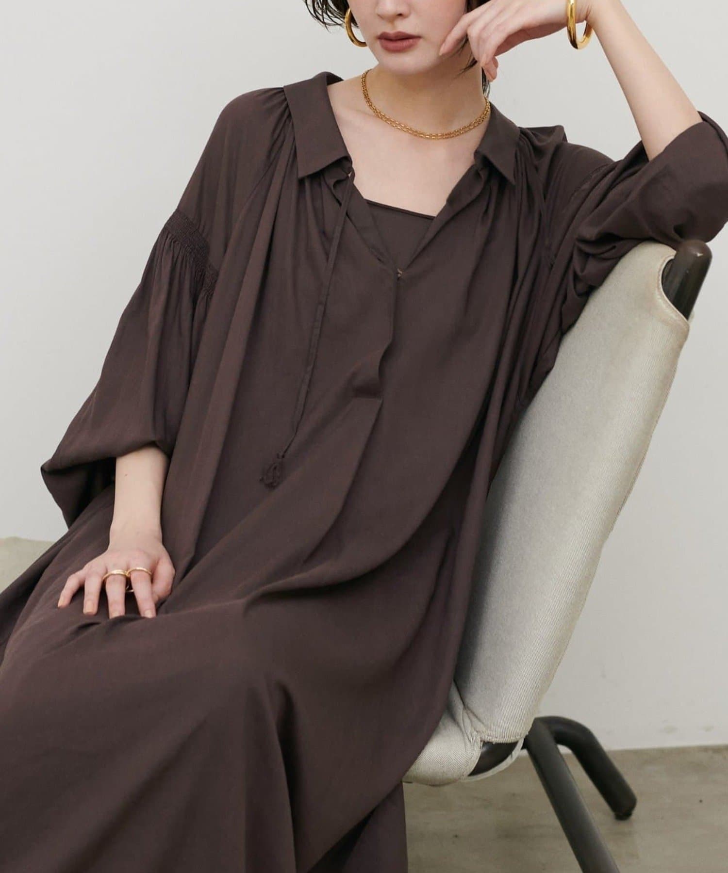 NICE CLAUP / OLIVE des OLIVE OUTLET(ナイスクラップ  / オリーブ デ オリーブ アウトレット) 【LARUTA】ボリュームスリーブたっぷりギャザーワンピース