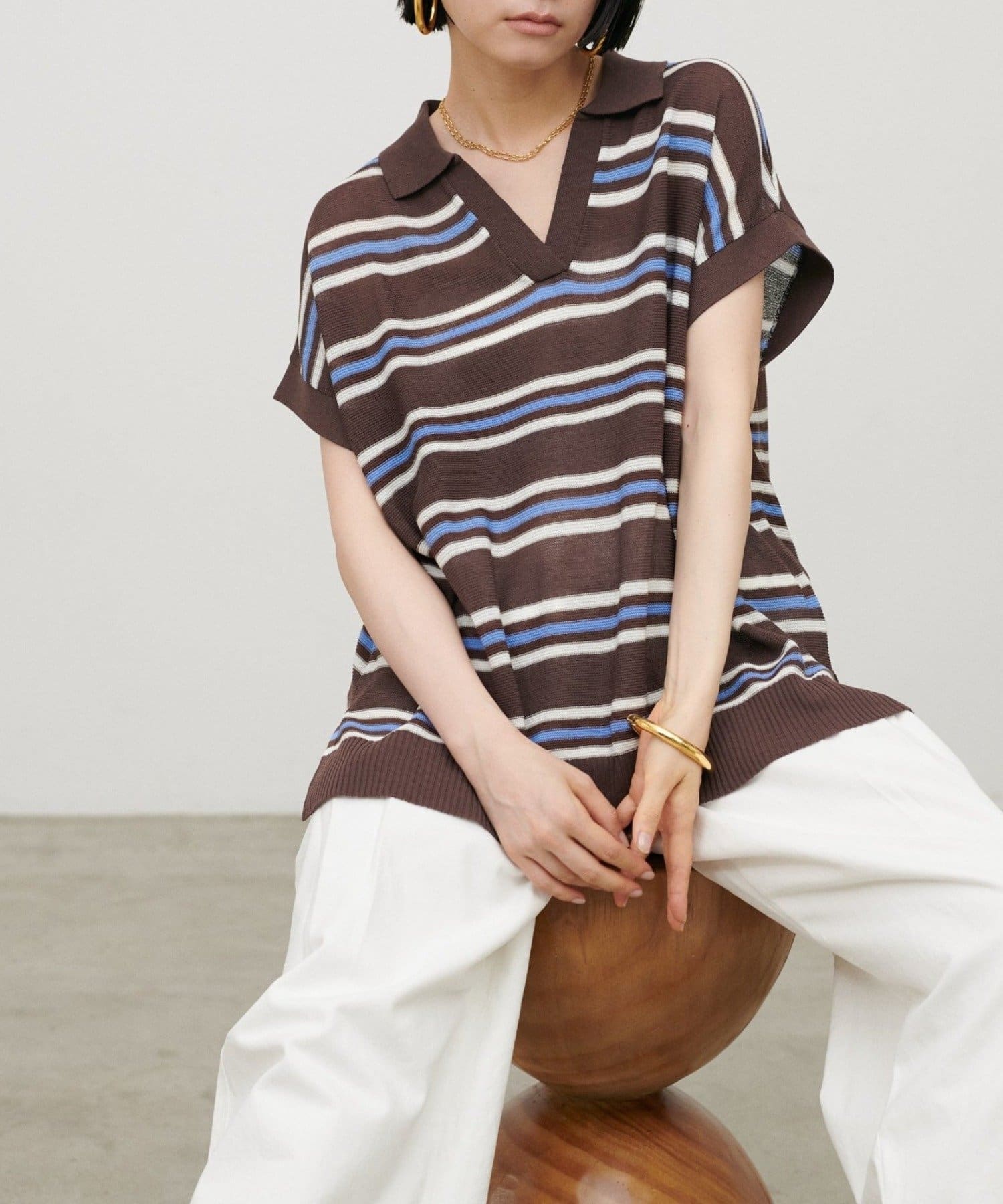 NICE CLAUP / OLIVE des OLIVE OUTLET(ナイスクラップ  / オリーブ デ オリーブ アウトレット) 【LARUTA】シアーボーダースキッパーニット