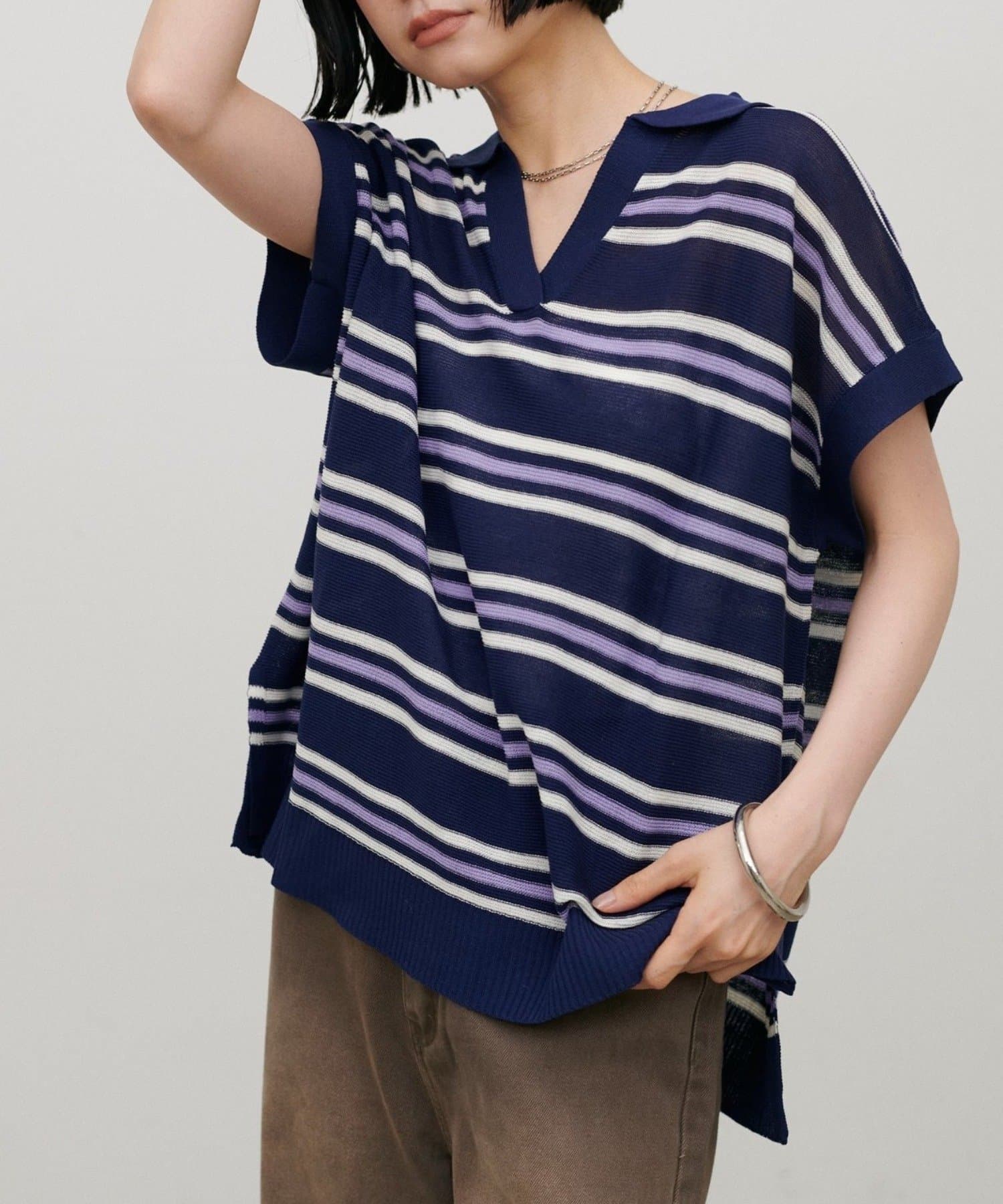 NICE CLAUP / OLIVE des OLIVE OUTLET(ナイスクラップ  / オリーブ デ オリーブ アウトレット) 【LARUTA】シアーボーダースキッパーニット