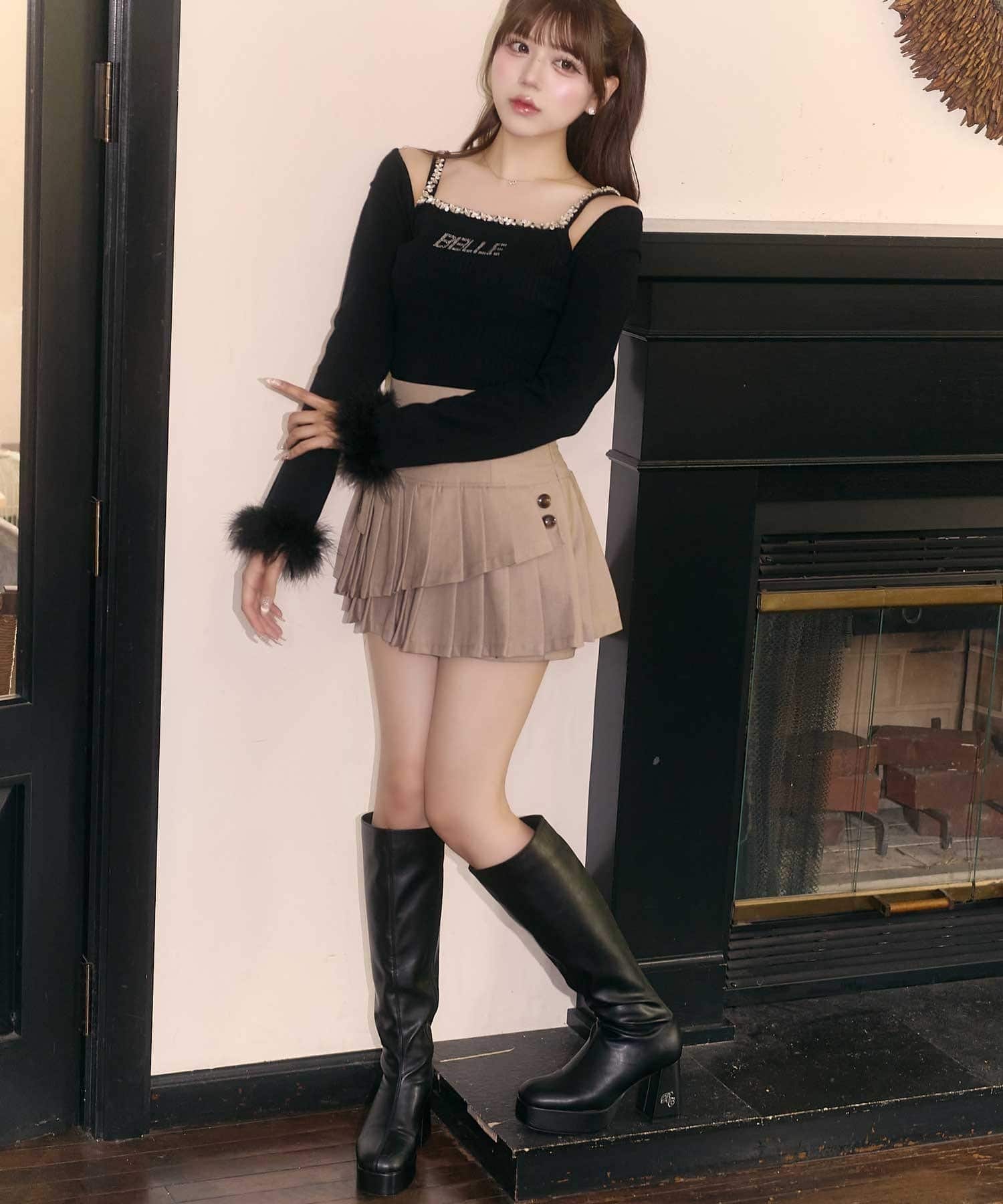 Belle Charme(ベルシャルム) Bijou Strap Knit Cami
