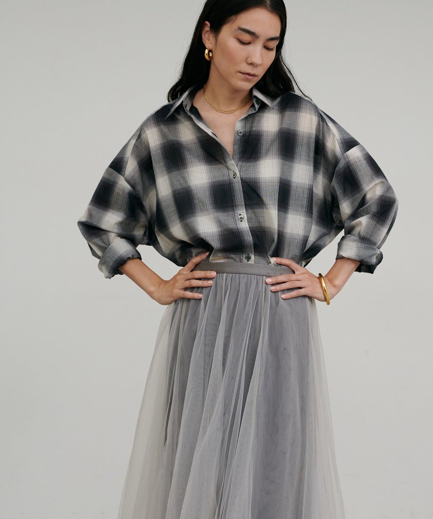 LARUTA(ラルータ) シアーチェック柄シャツ