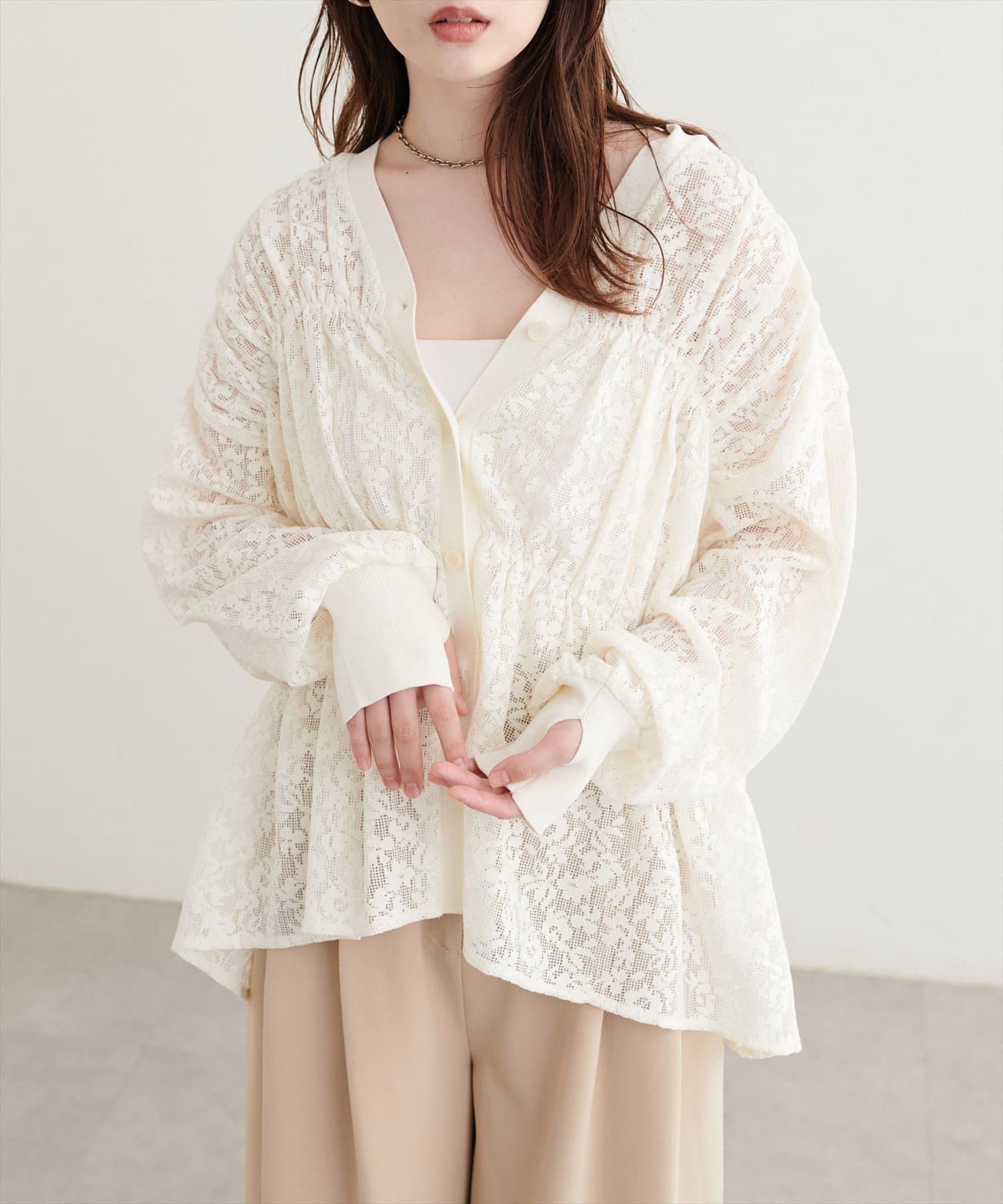 natural couture(ナチュラルクチュール) メッシュレースシャツカーデ