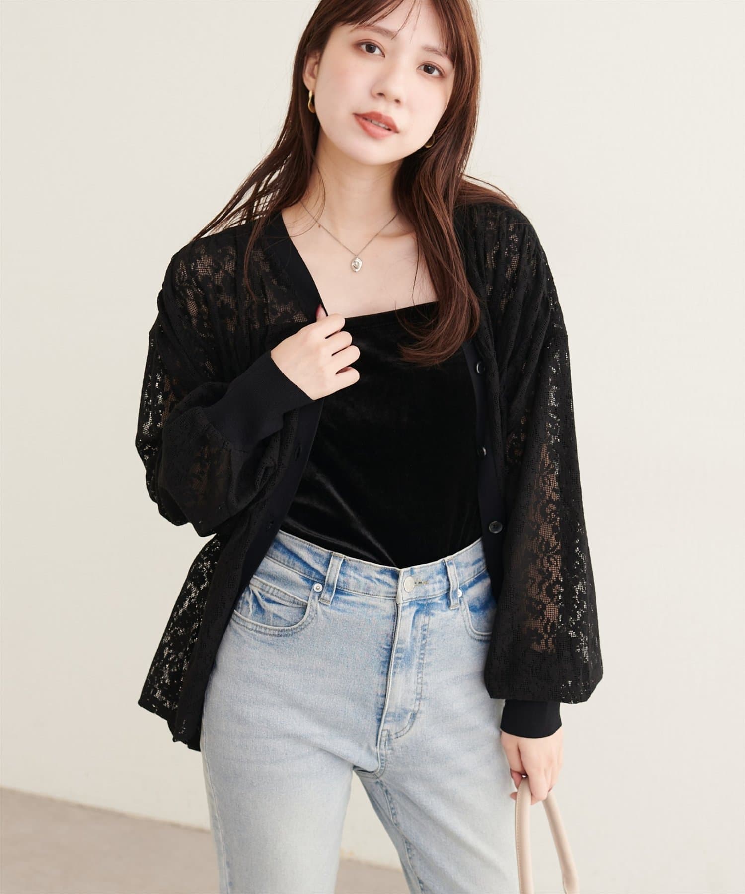 natural couture(ナチュラルクチュール) メッシュレースシャツカーデ