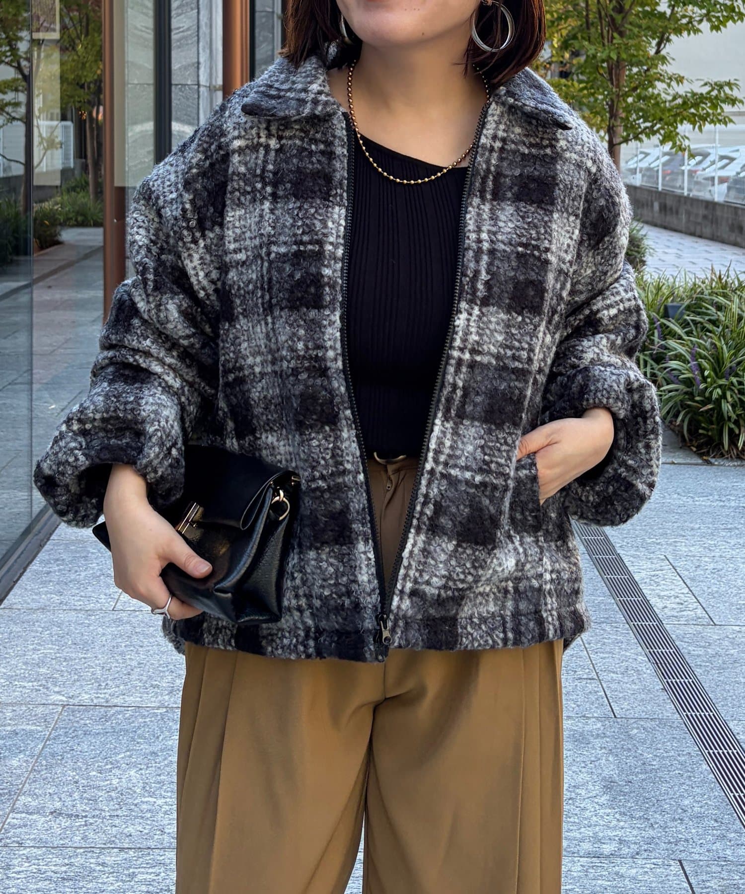Chez toi(シェトワ) ブークレチェックジップブルゾン