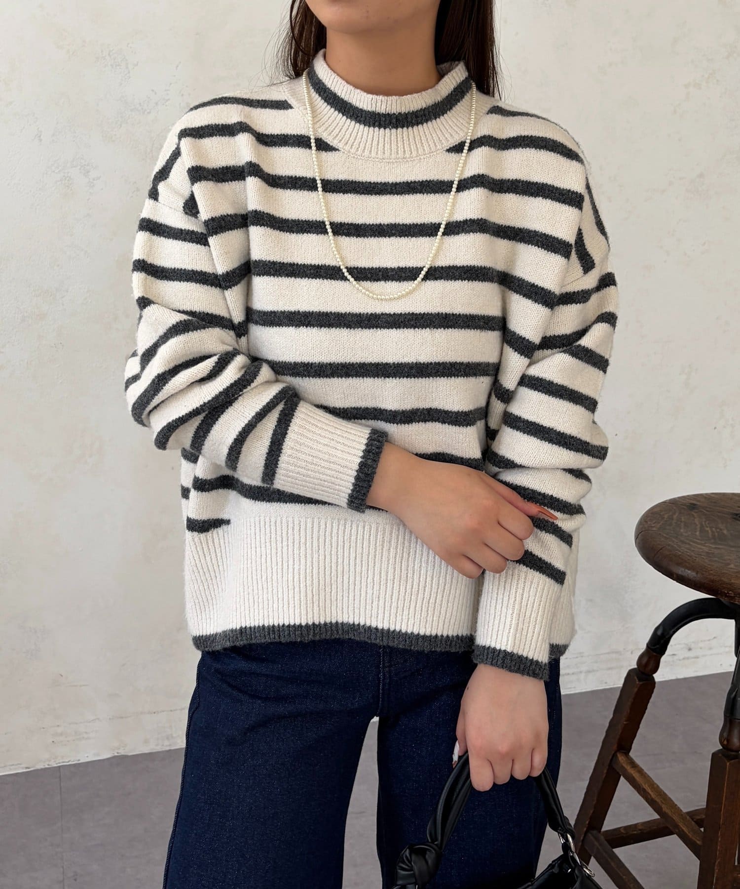 Chez toi(シェトワ) BACKスリットハイネックプルオーバー