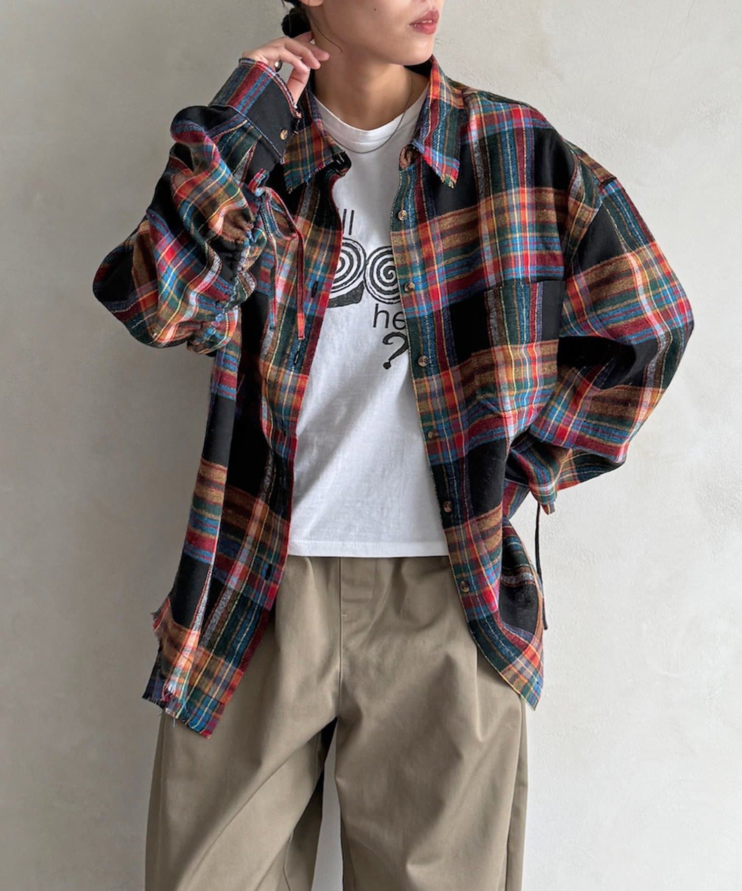 CPCM(シーピーシーエム) シャーリングフリンジチェックシャツ