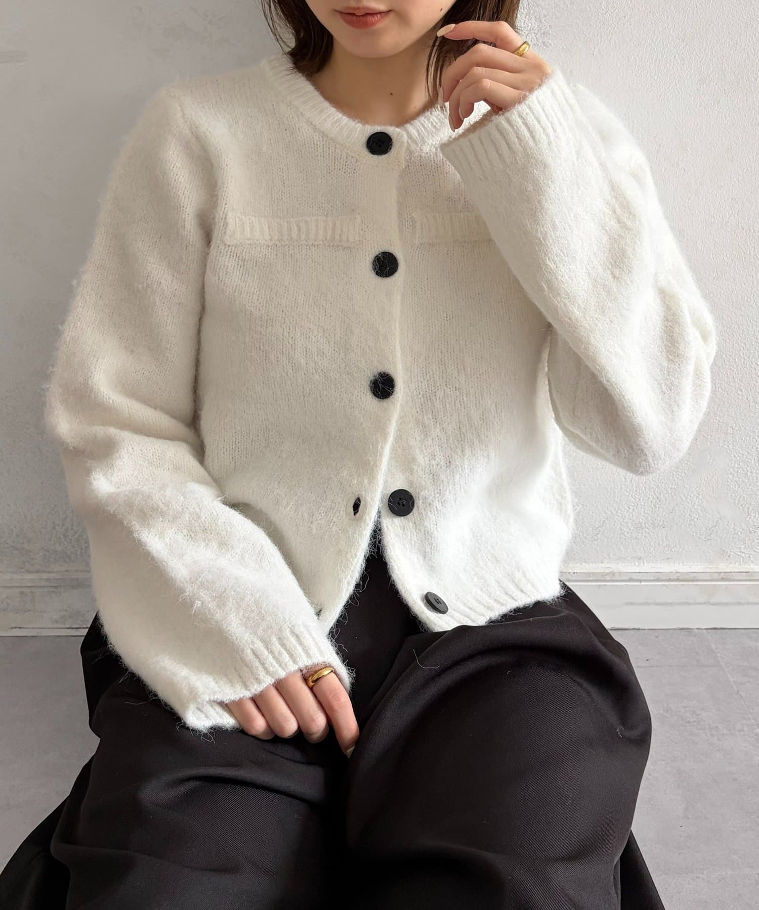 Thevon.(ゼヴォン) モヘアエアリークルーニットカーディガン
