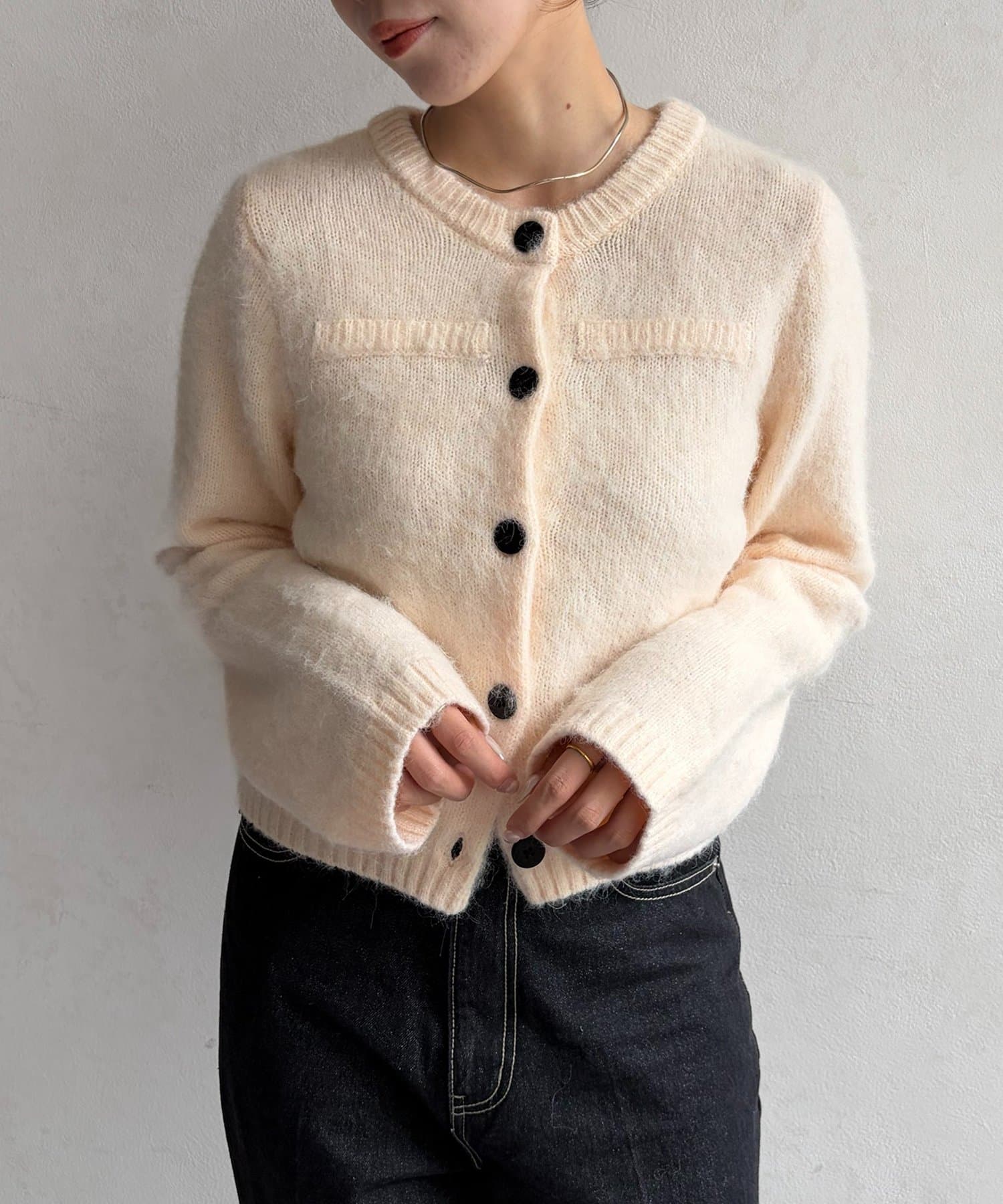 Thevon.(ゼヴォン) モヘアエアリークルーニットカーディガン