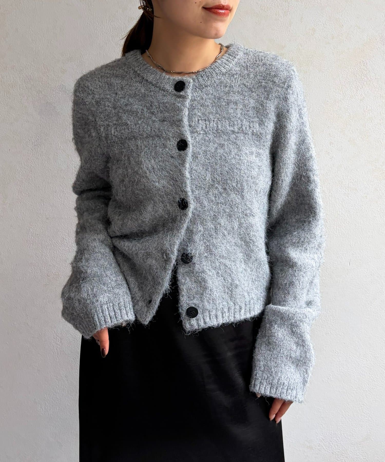 Thevon.(ゼヴォン) モヘアエアリークルーニットカーディガン