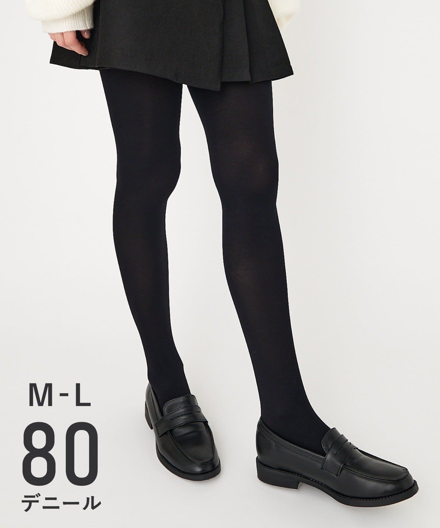 3COINS(スリーコインズ) プレーティング編み80デニールカラータイツ：M～L