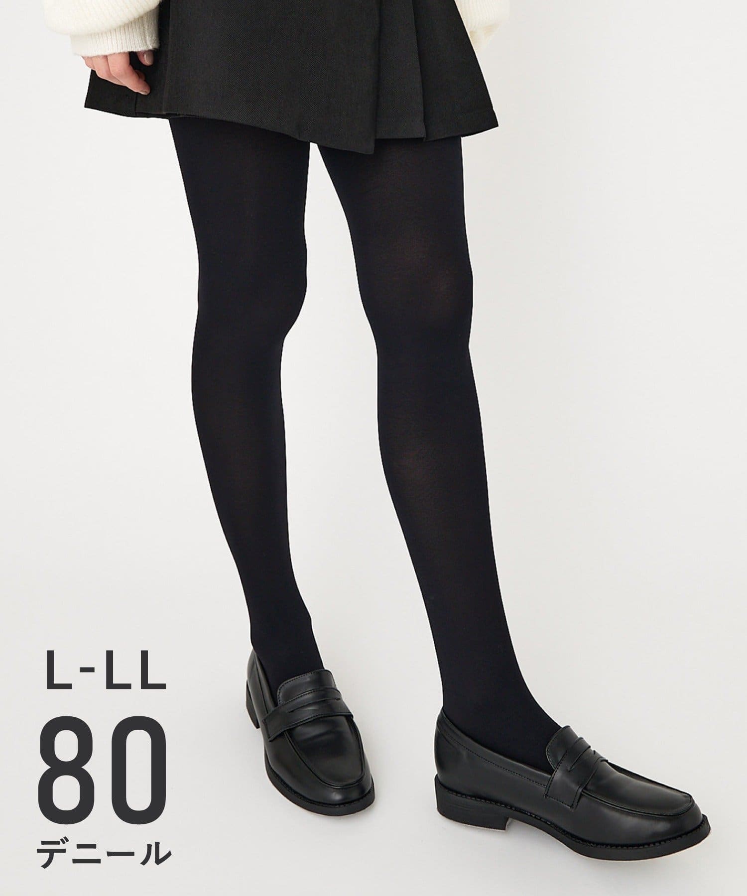 3COINS(スリーコインズ) プレーティング編み80デニールカラータイツ：L～LL