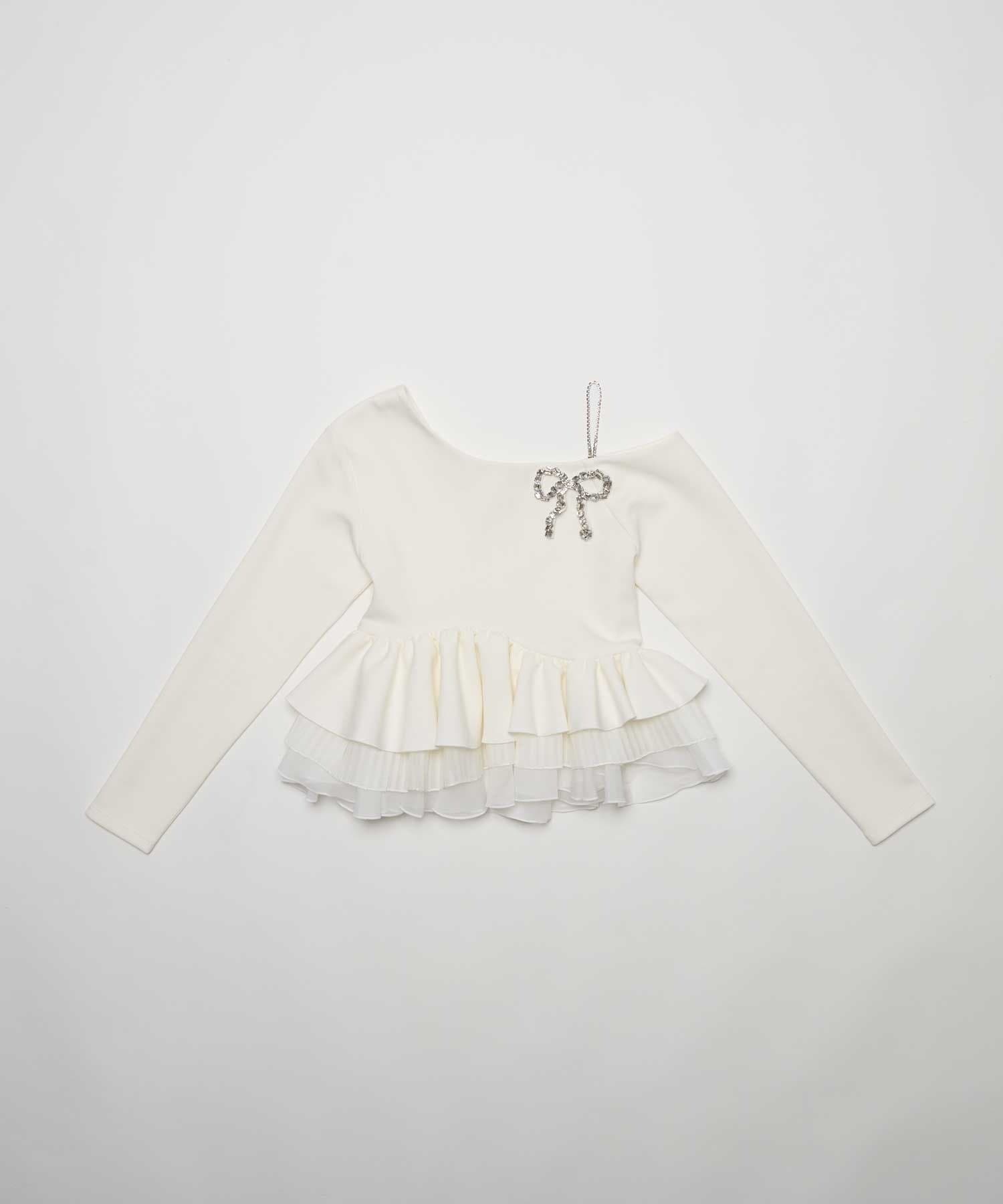 Belle Charme(ベルシャルム) Sheer Frill Peplum Tops
