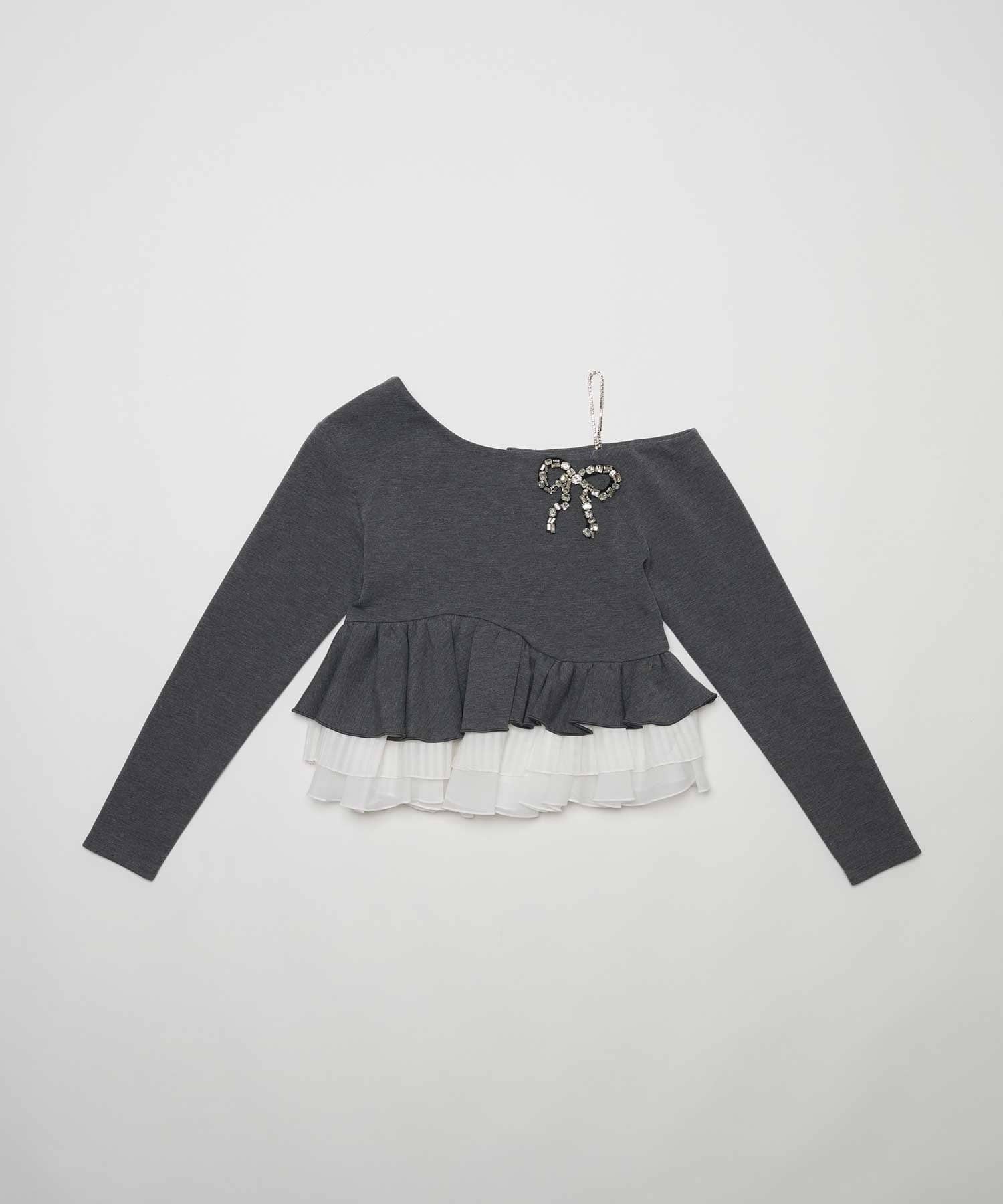 Belle Charme(ベルシャルム) Sheer Frill Peplum Tops