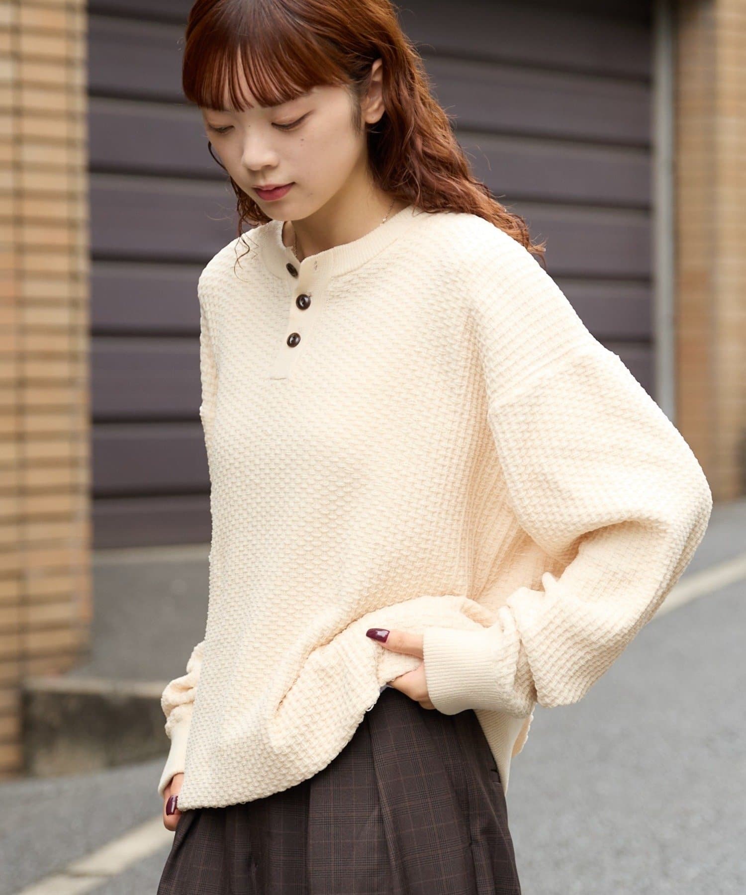 CIAOPANIC TYPY(チャオパニックティピー) 【UNISEX】モール甘編みワッフルヘンリーニット