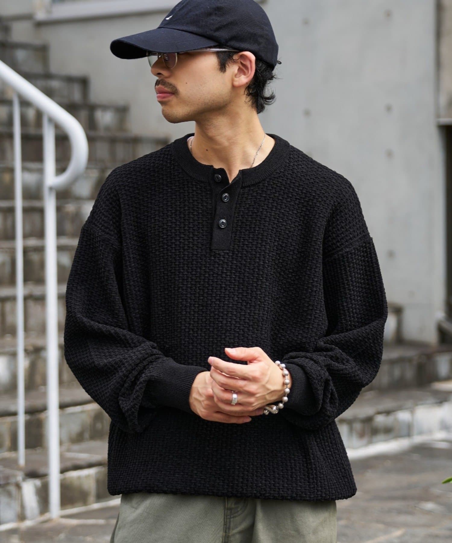 CIAOPANIC TYPY(チャオパニックティピー) 【UNISEX】モール甘編みワッフルヘンリーニット
