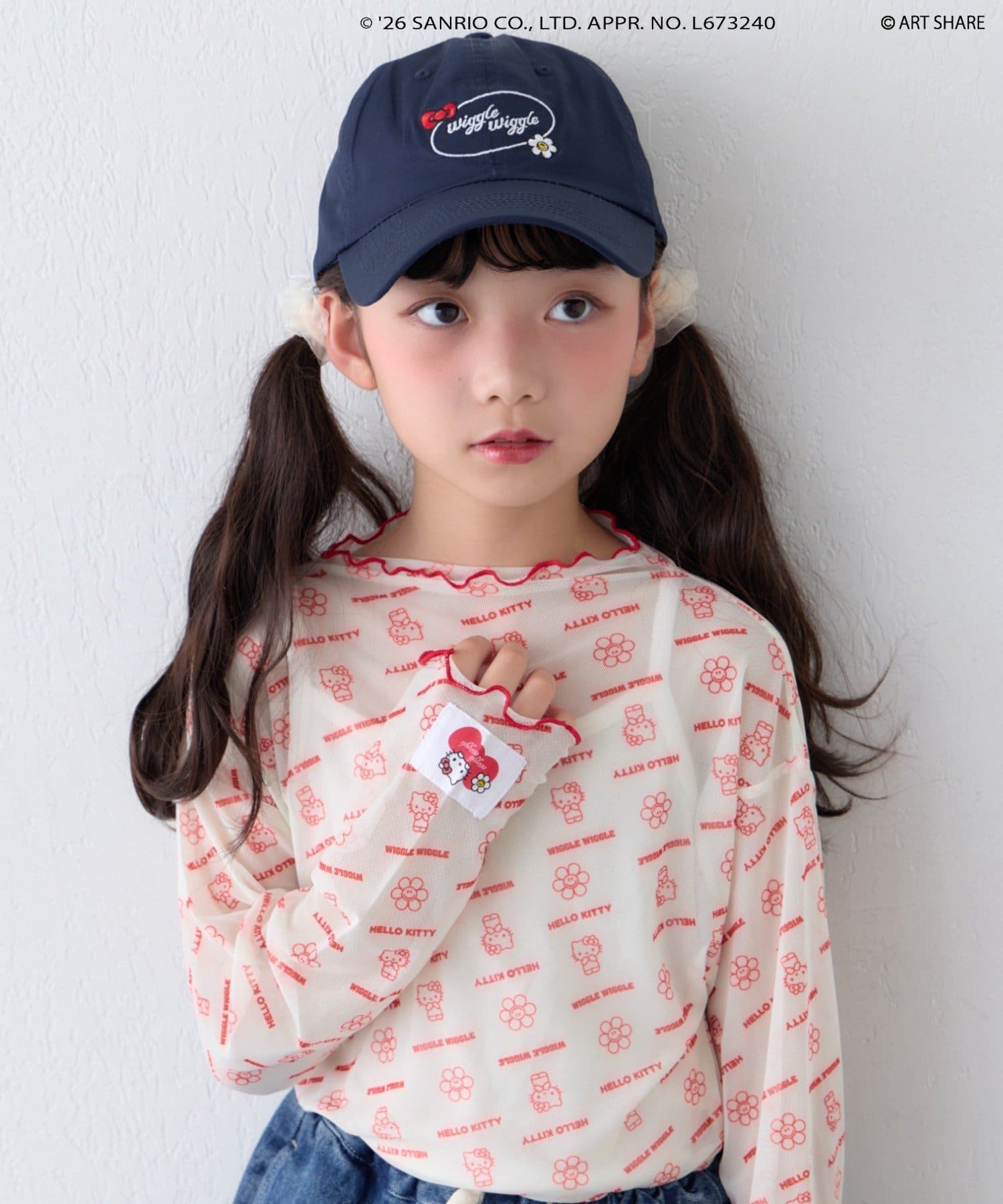 CIAOPANIC TYPY(チャオパニックティピー) サンリオキャラクターズ ❘ wiggle wiggle ❘ CIAOPANIC TYPY【KIDS】総柄シアーワンポイント刺繍トップス