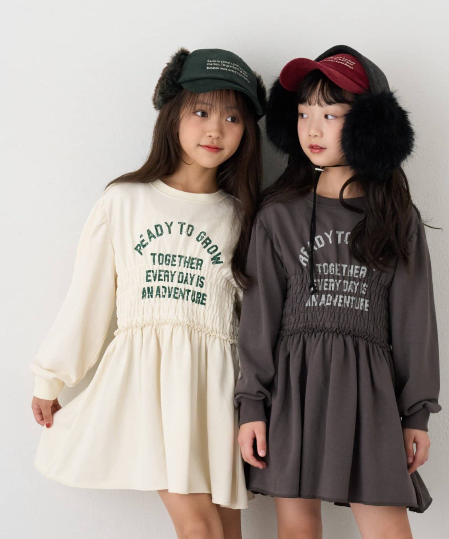CIAOPANIC TYPY(チャオパニックティピー) 【26Winter展示会 出展商品】【KIDS】ミニ裏毛シャーリングかすれロゴミニワンピチュニック