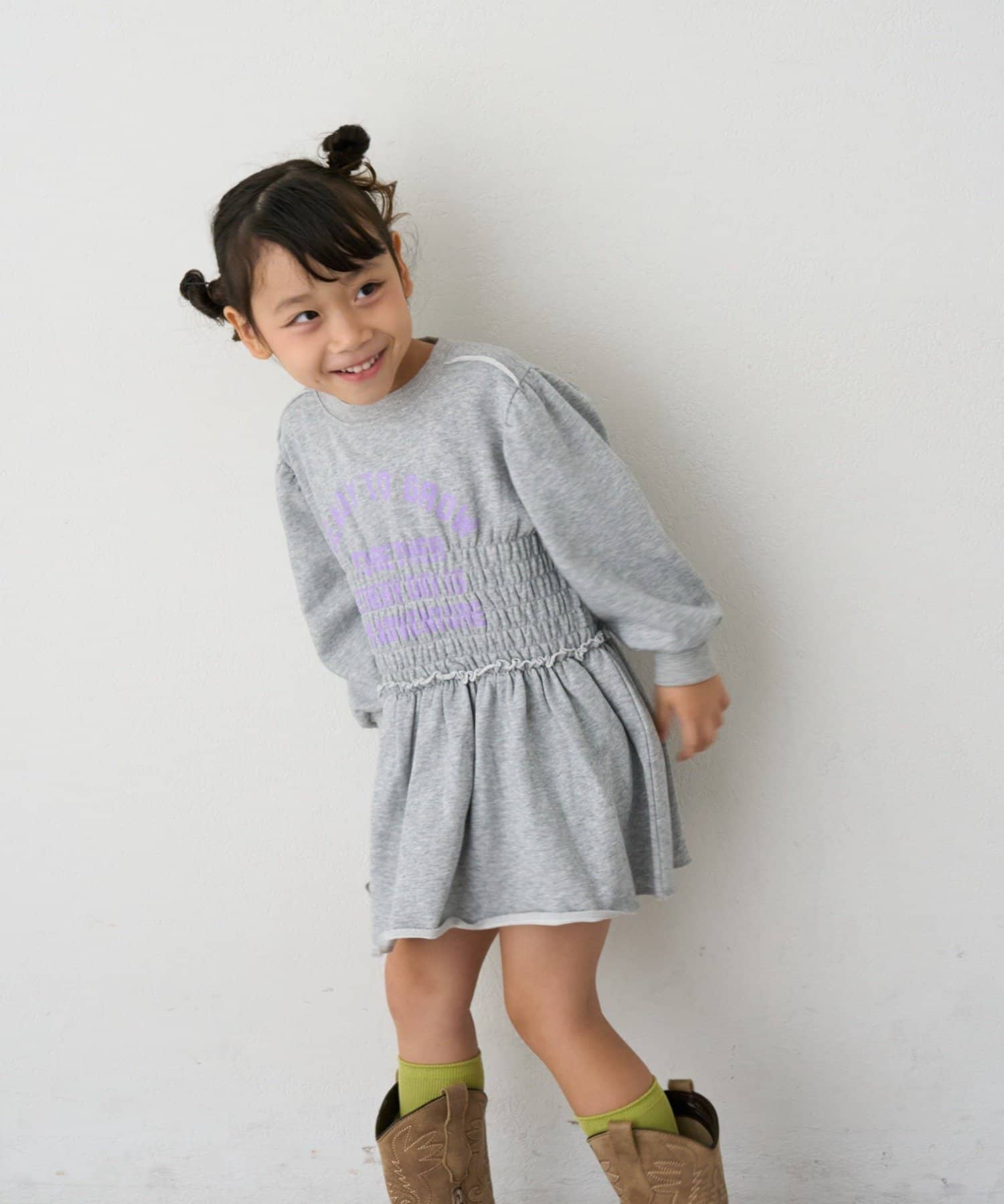 CIAOPANIC TYPY(チャオパニックティピー) 【26Winter展示会 出展商品】【KIDS】ミニ裏毛シャーリングかすれロゴミニワンピチュニック