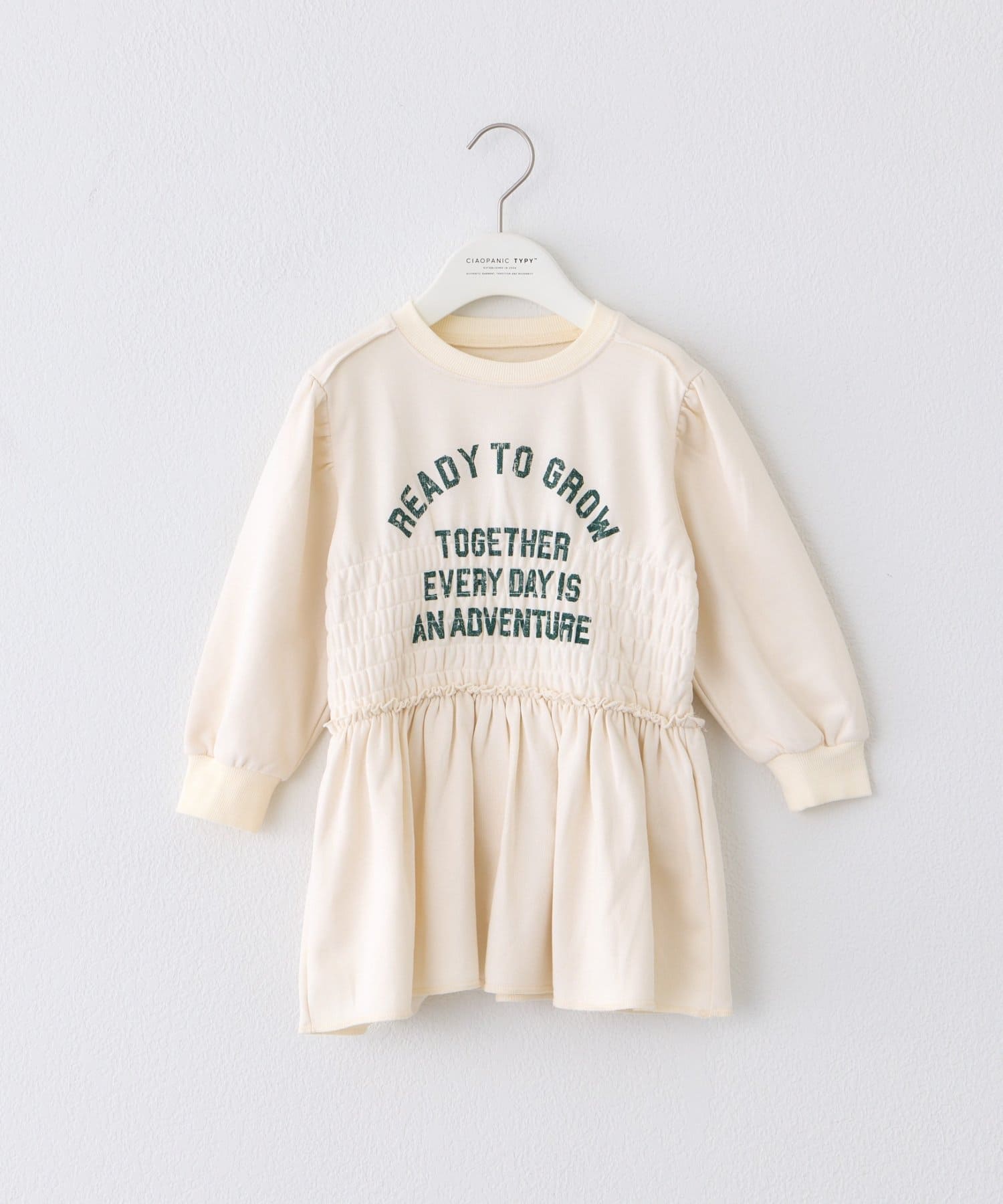 CIAOPANIC TYPY(チャオパニックティピー) 【26Winter展示会 出展商品】【KIDS】ミニ裏毛シャーリングかすれロゴミニワンピチュニック