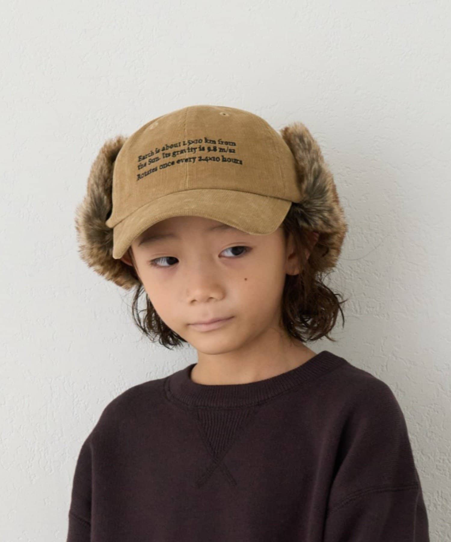 CIAOPANIC TYPY(チャオパニックティピー) 【26Winter展示会 出展商品】【KIDS】フライトファー付きコーデュロイロゴ刺繍CAP