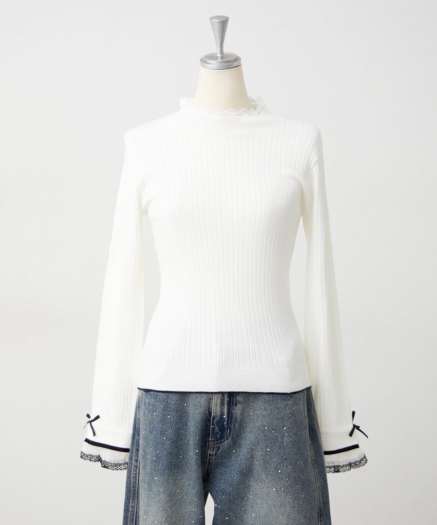 NICE CLAUP / OLIVE des OLIVE OUTLET(ナイスクラップ  / オリーブ デ オリーブ アウトレット) 【ANOTHER BRANCH】袖レース付リブニット