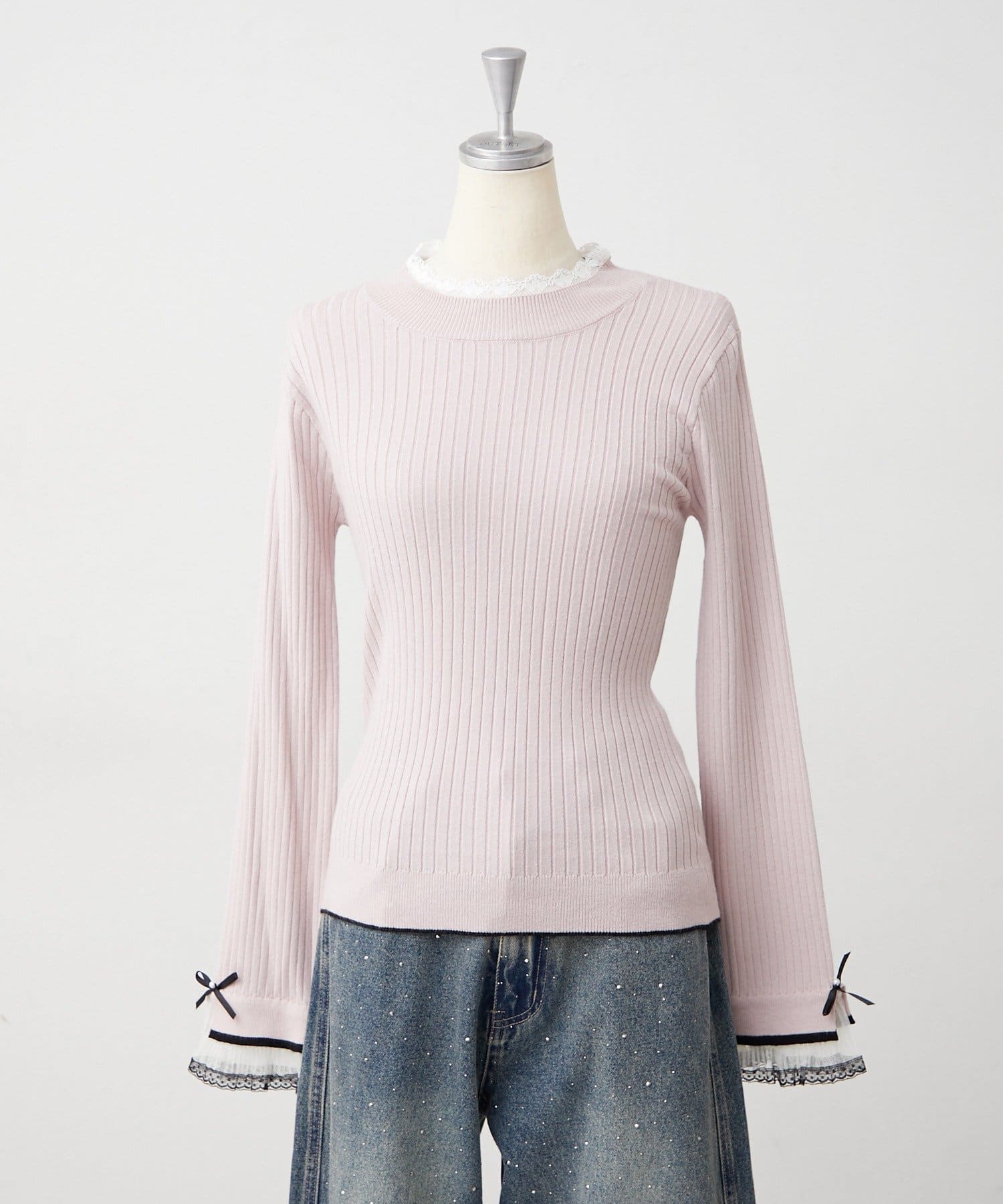 NICE CLAUP / OLIVE des OLIVE OUTLET(ナイスクラップ  / オリーブ デ オリーブ アウトレット) 【ANOTHER BRANCH】袖レース付リブニット
