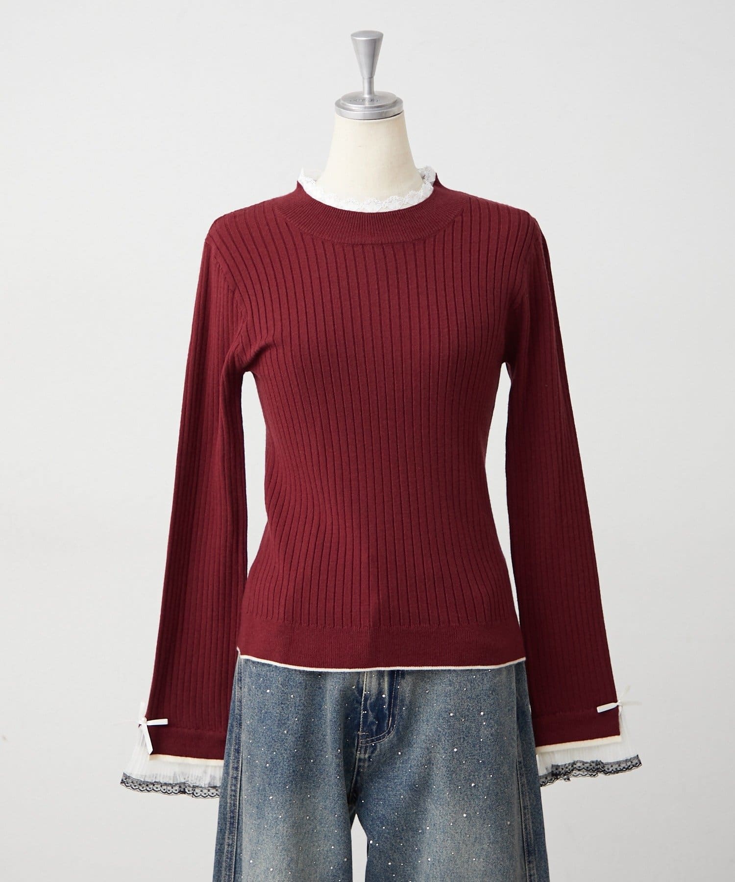 NICE CLAUP / OLIVE des OLIVE OUTLET(ナイスクラップ  / オリーブ デ オリーブ アウトレット) 【ANOTHER BRANCH】袖レース付リブニット