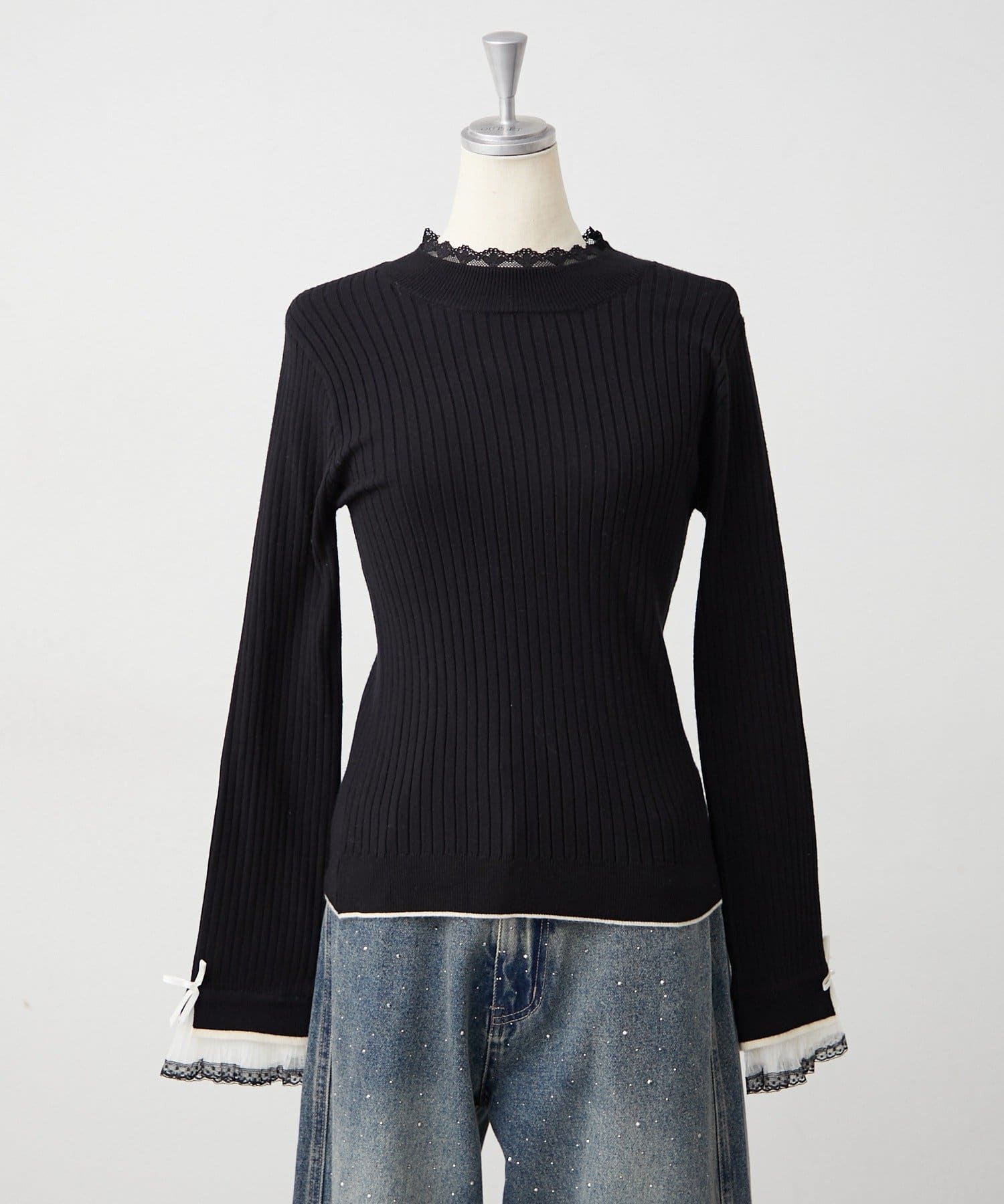 NICE CLAUP / OLIVE des OLIVE OUTLET(ナイスクラップ  / オリーブ デ オリーブ アウトレット) 【ANOTHER BRANCH】袖レース付リブニット