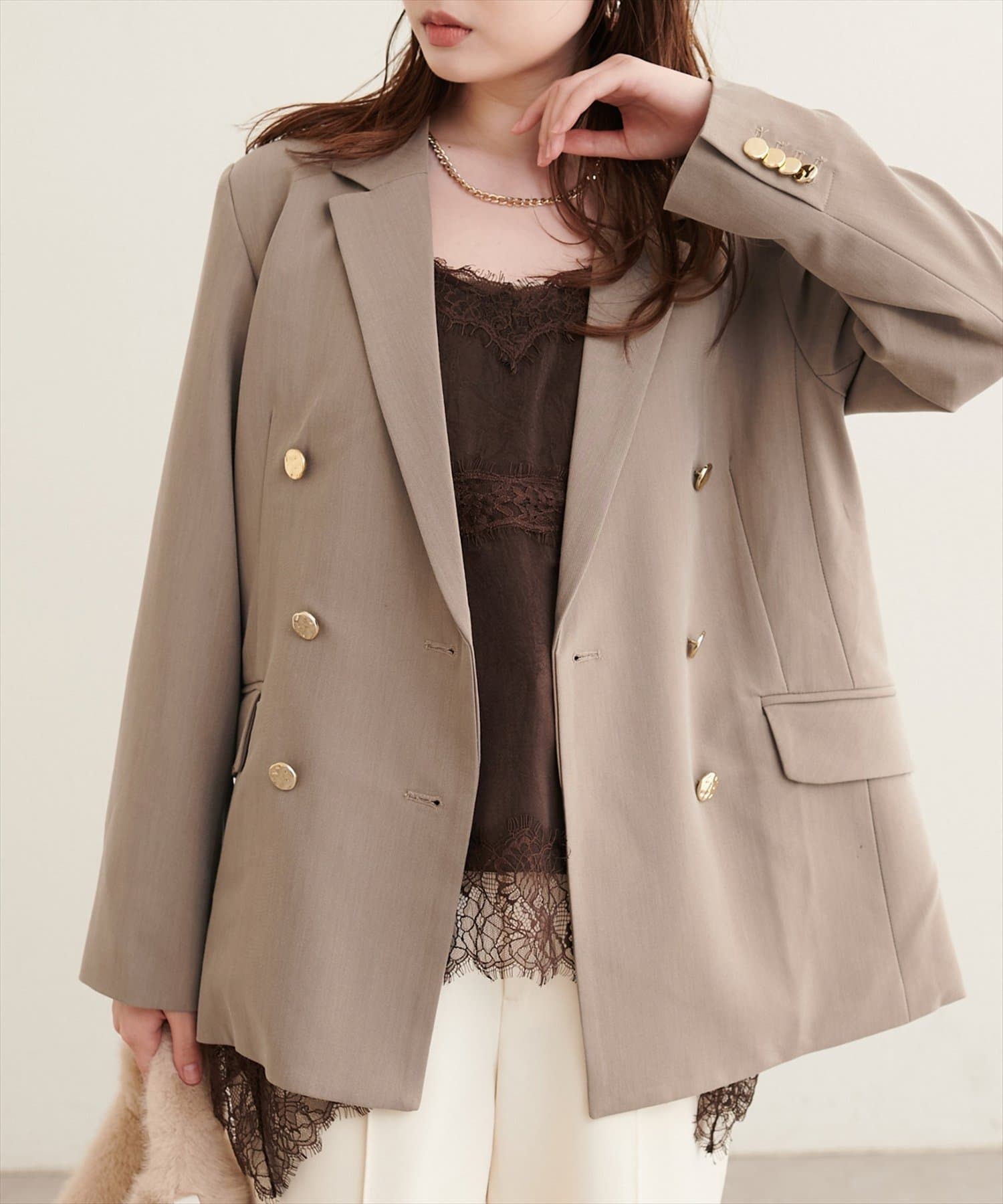 natural couture(ナチュラルクチュール) べこべこ金釦テーラージャケット