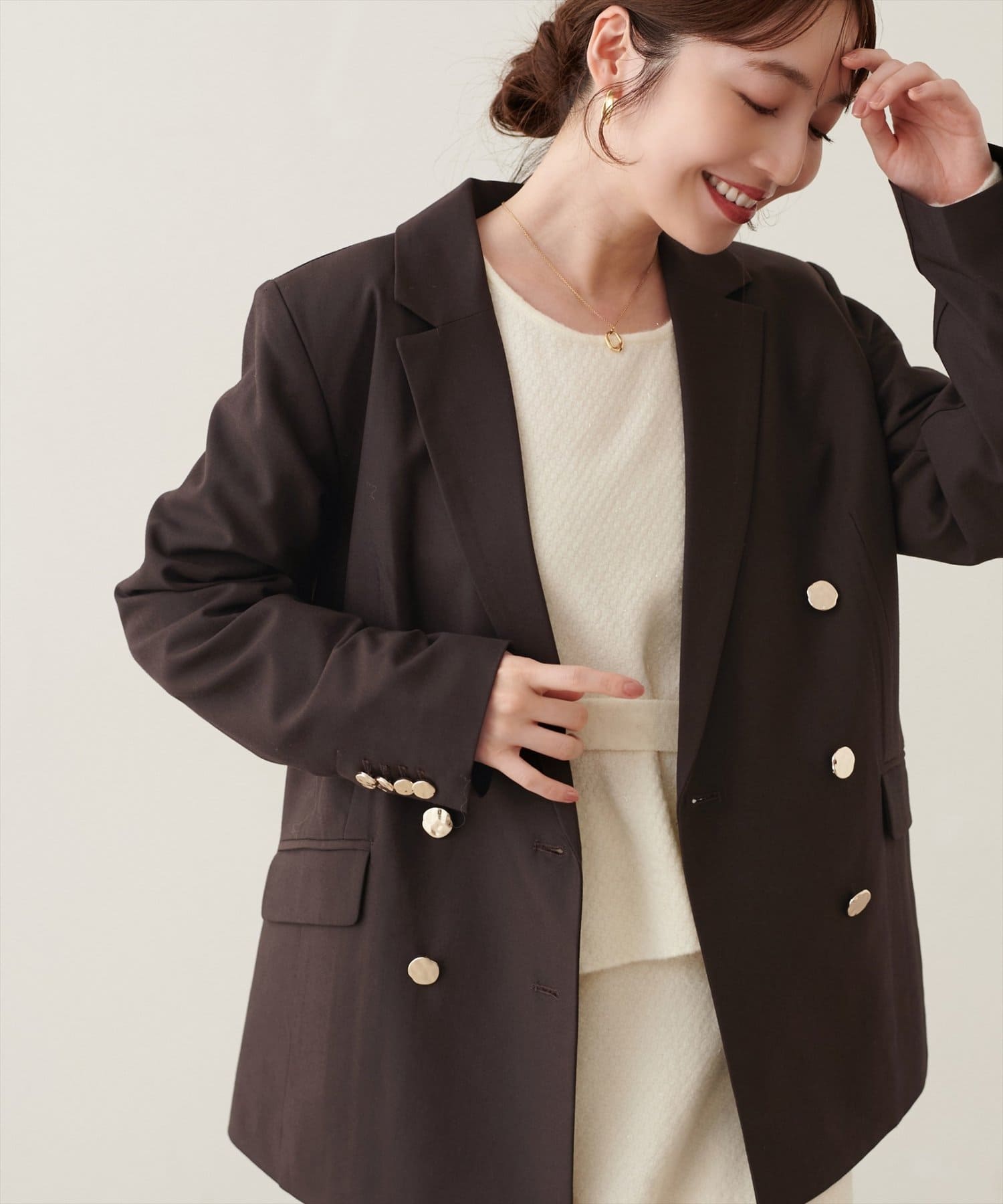 natural couture(ナチュラルクチュール) べこべこ金釦テーラージャケット