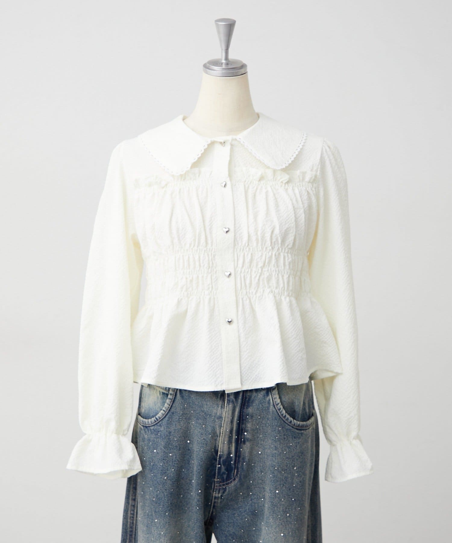NICE CLAUP / OLIVE des OLIVE OUTLET(ナイスクラップ  / オリーブ デ オリーブ アウトレット) 【continuer】シャーリングペプラムブラウス