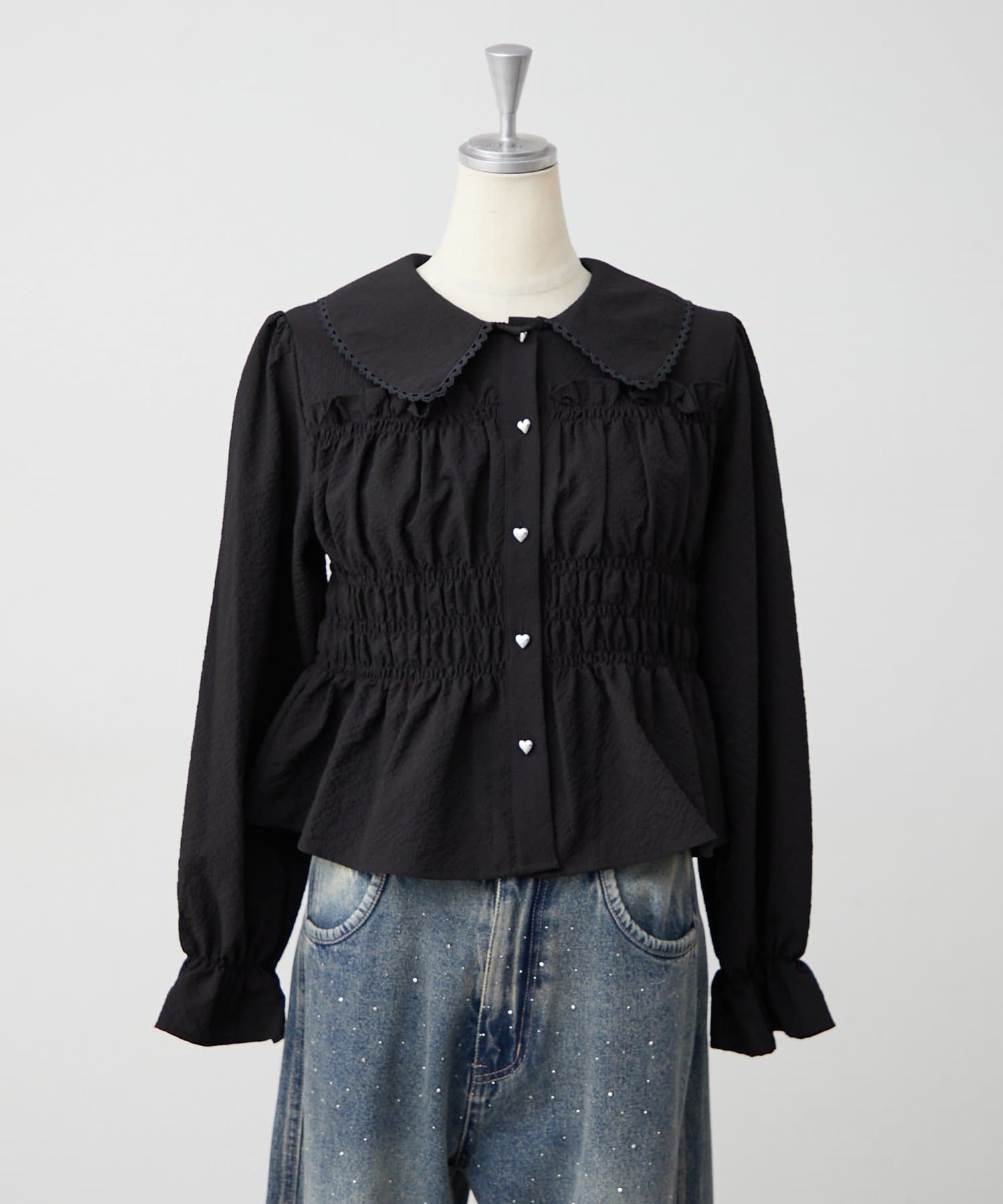 NICE CLAUP / OLIVE des OLIVE OUTLET(ナイスクラップ  / オリーブ デ オリーブ アウトレット) 【continuer】シャーリングペプラムブラウス