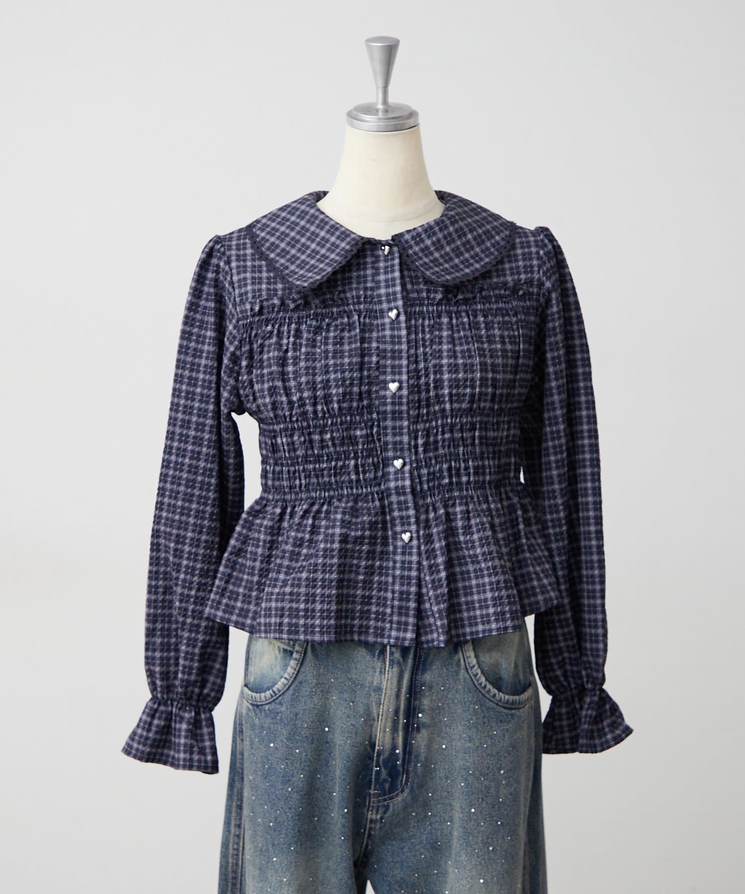 NICE CLAUP / OLIVE des OLIVE OUTLET(ナイスクラップ  / オリーブ デ オリーブ アウトレット) 【continuer】シャーリングペプラムブラウス