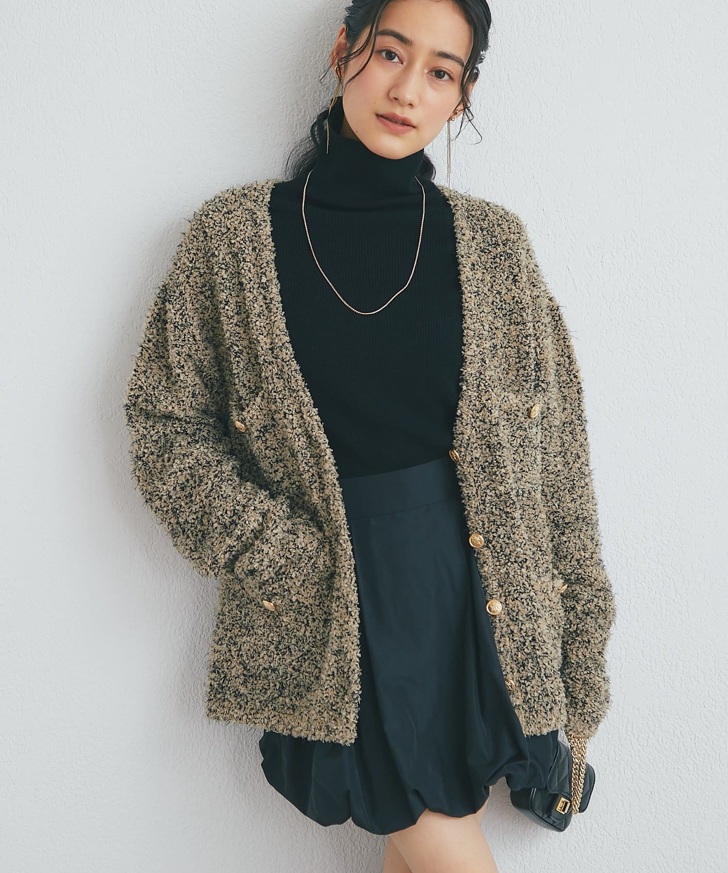 La boutique BonBon(ラブティックボンボン) ショウセン糸ツイードVネックカーディガン
