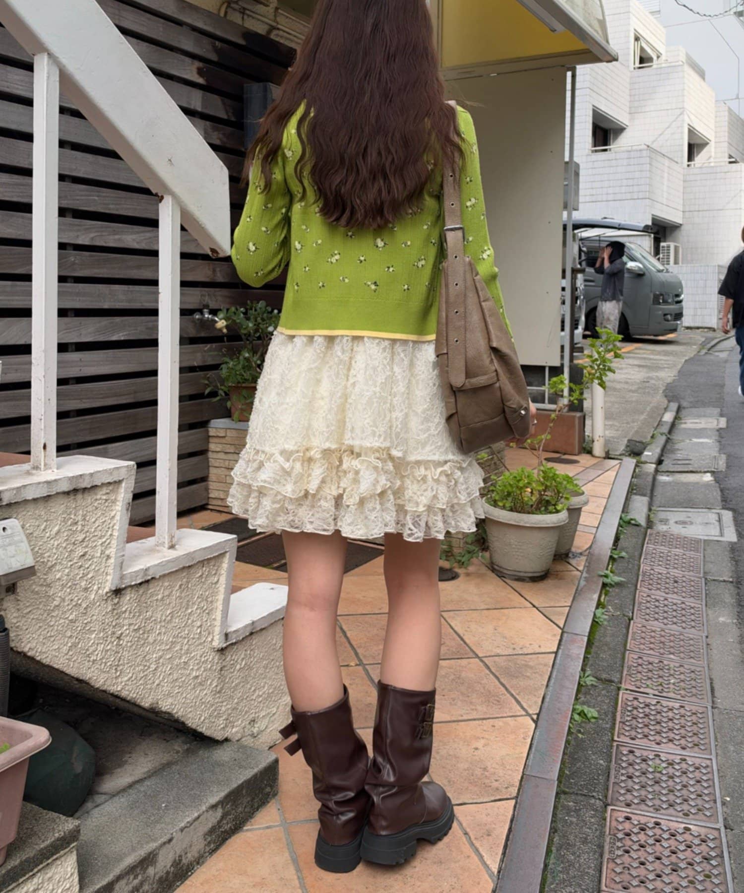 w closet(ダブルクローゼット) なみなみ花柄ニットカーディガン