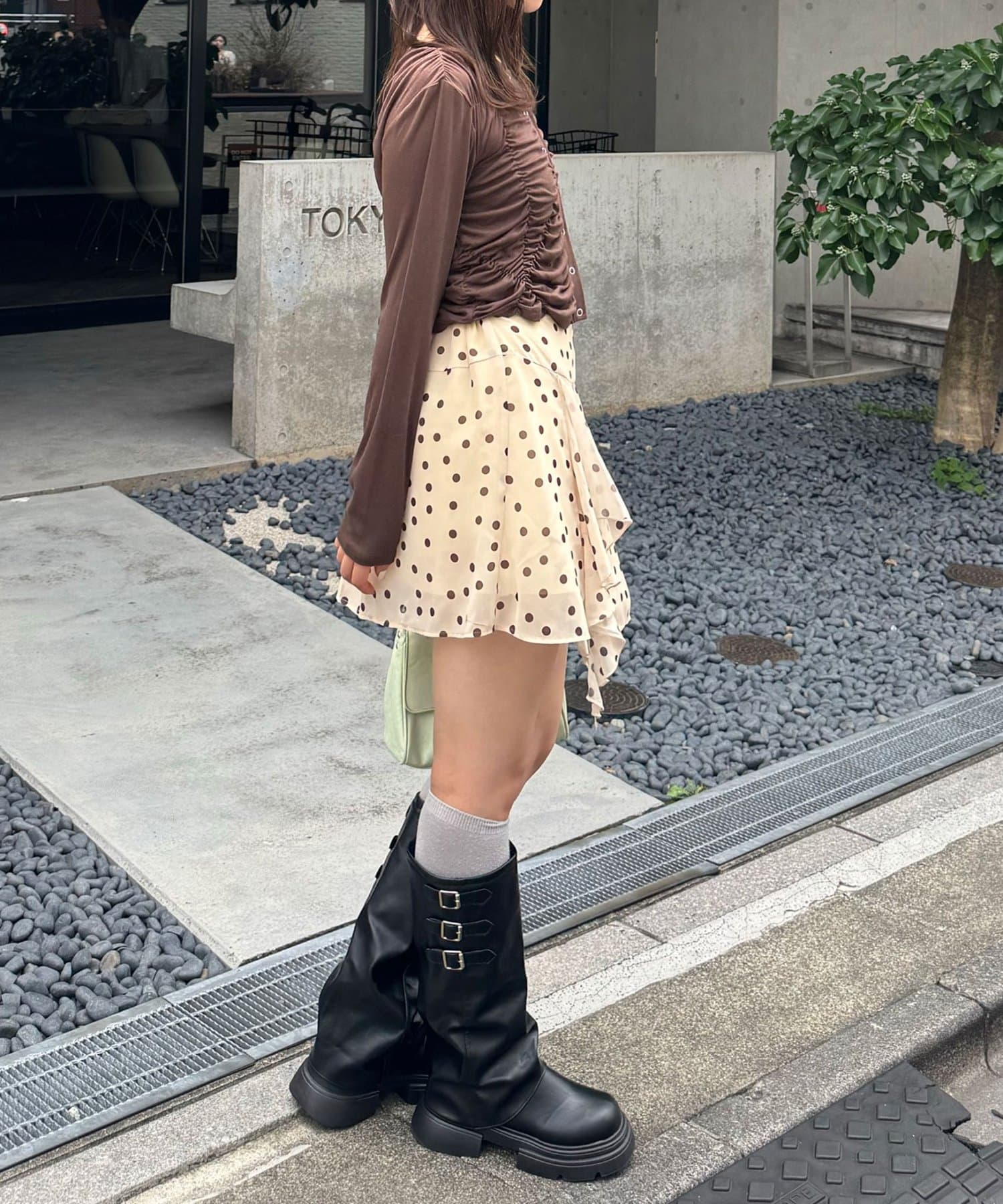 CIAOPANIC(チャオパニック) 2WAYクシュクシュシャーリングリブトップス