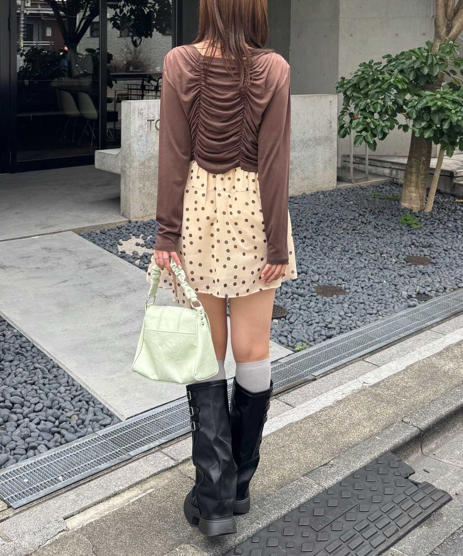CIAOPANIC(チャオパニック) 2WAYクシュクシュシャーリングリブトップス