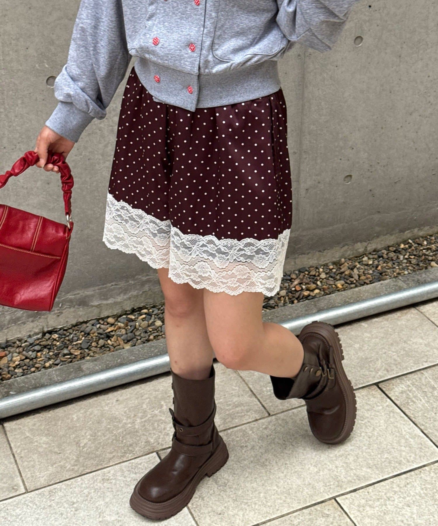 CIAOPANIC(チャオパニック) 配色レースヘムサテンドットショートパンツ