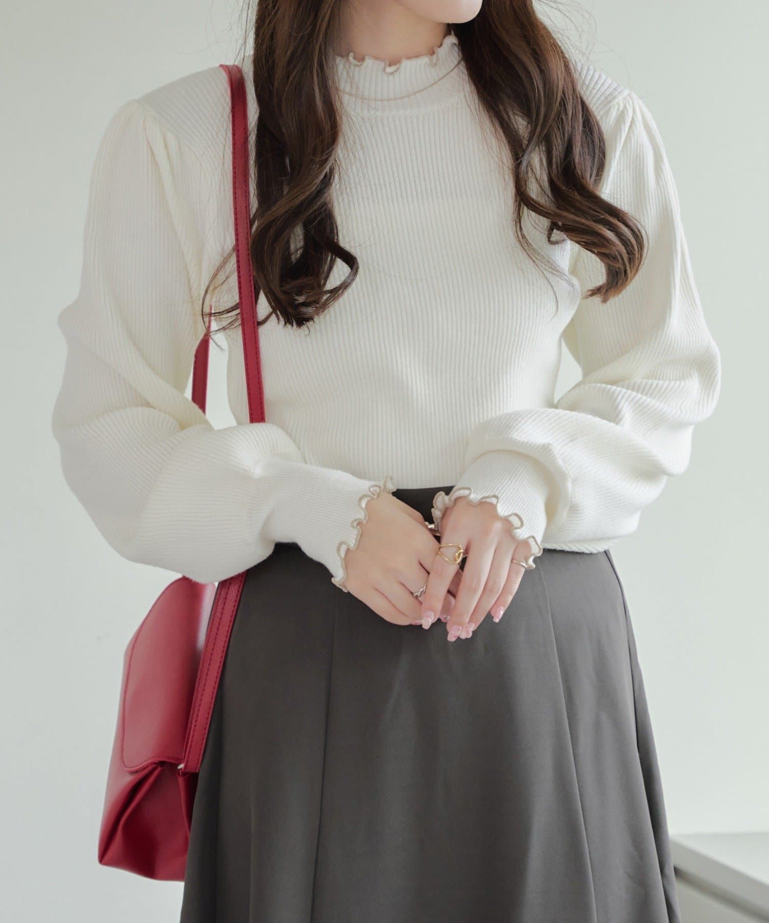 NICE CLAUP / OLIVE des OLIVE OUTLET(ナイスクラップ  / オリーブ デ オリーブ アウトレット) 【ANOTHER BRANCH】配色メローパワショルリブニット