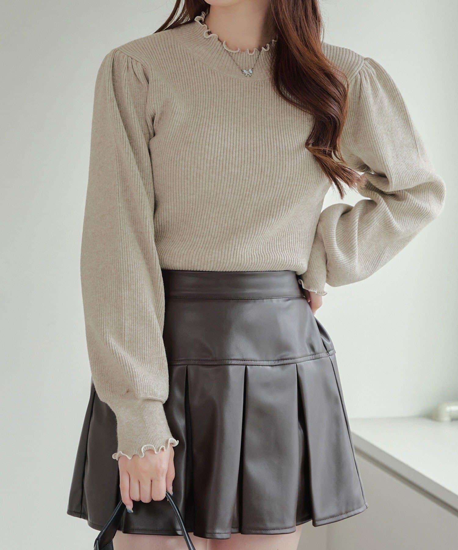 NICE CLAUP / OLIVE des OLIVE OUTLET(ナイスクラップ  / オリーブ デ オリーブ アウトレット) 【ANOTHER BRANCH】配色メローパワショルリブニット