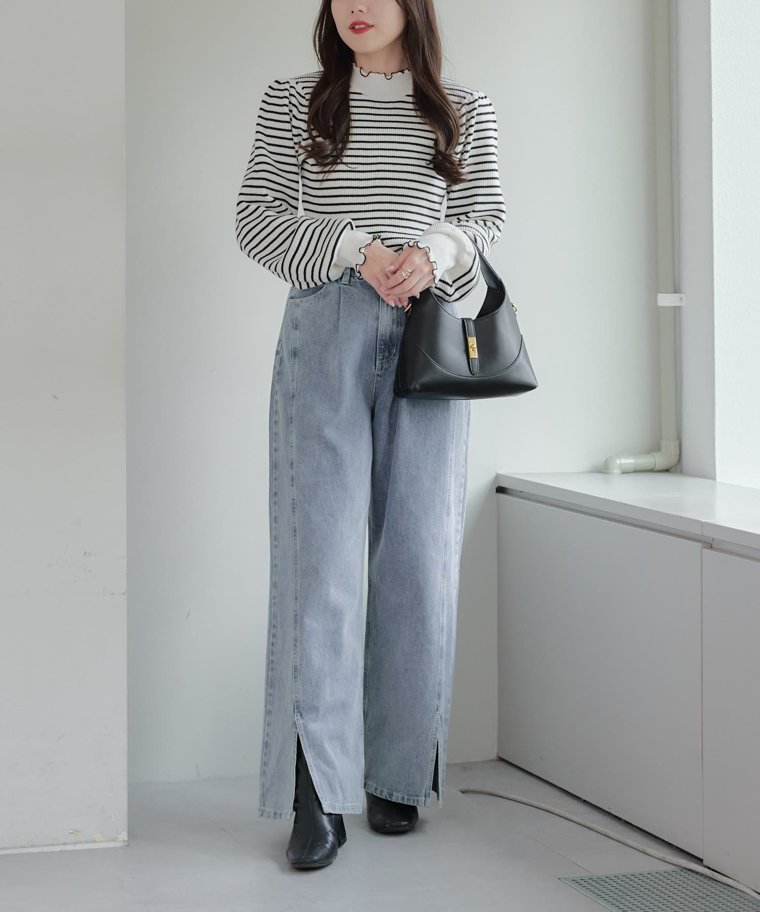 NICE CLAUP / OLIVE des OLIVE OUTLET(ナイスクラップ  / オリーブ デ オリーブ アウトレット) 【ANOTHER BRANCH】配色メローパワショルリブニット