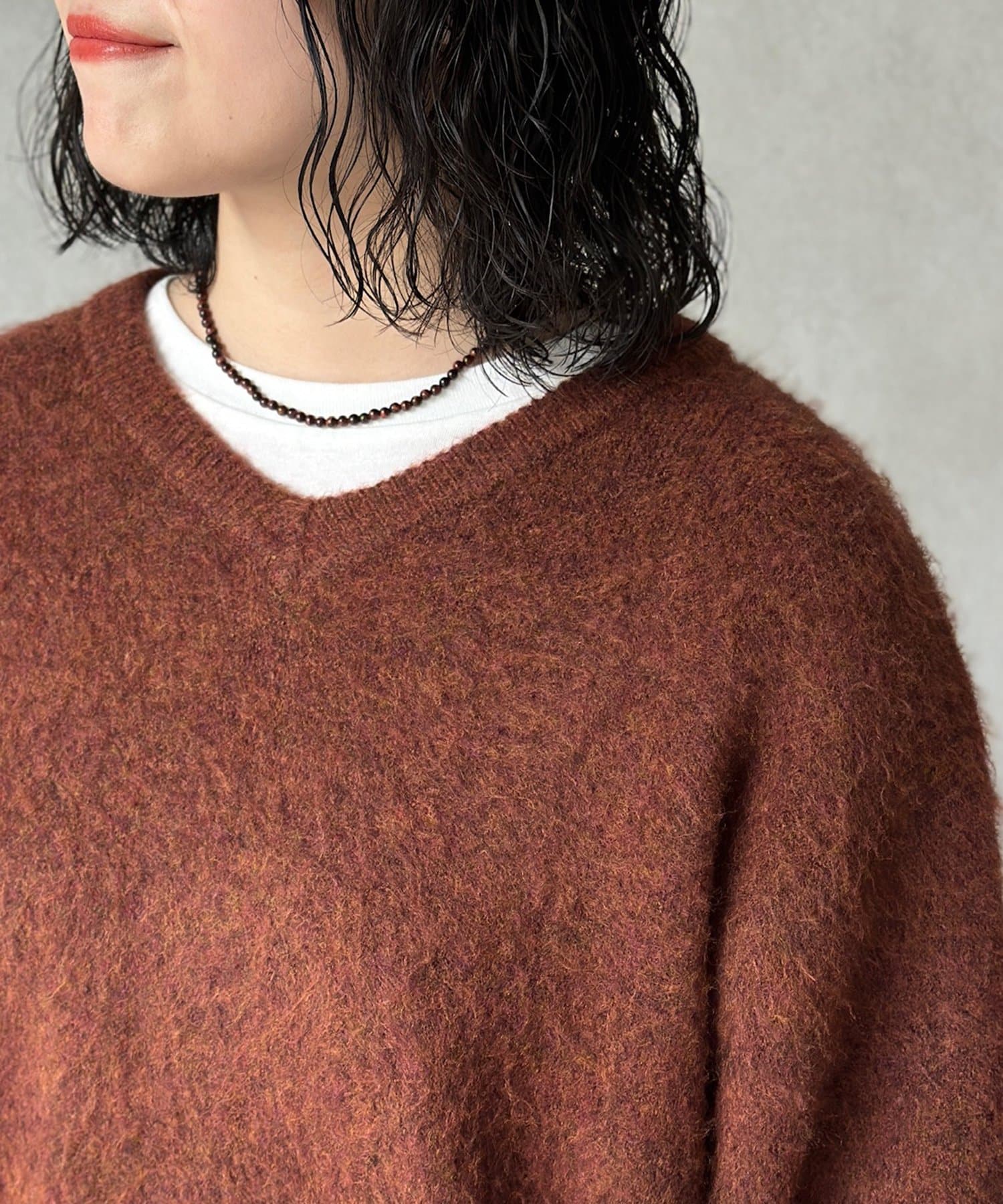 CPCM(シーピーシーエム) 【インナー付き】モヘアライクVネックニット