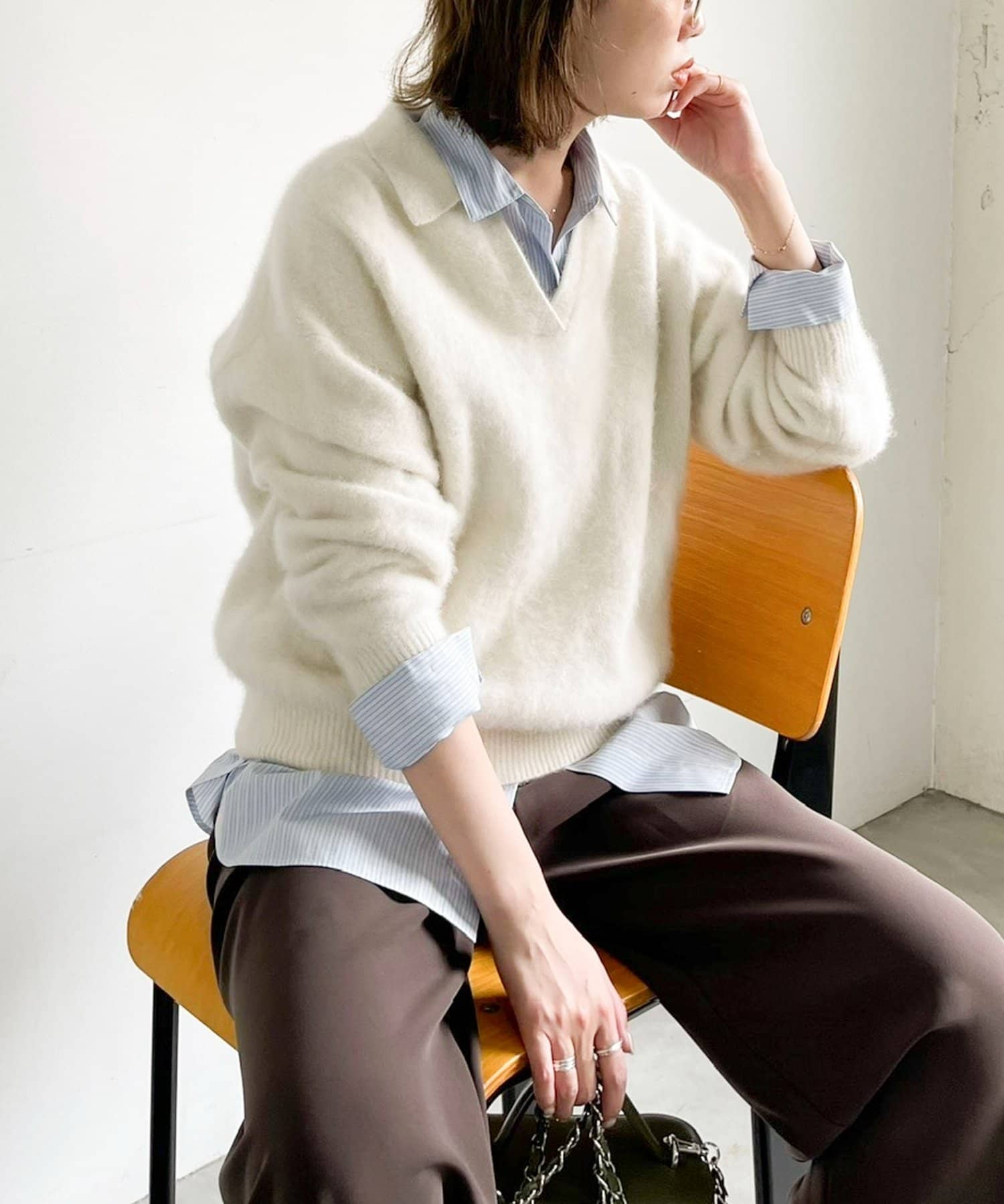NOLLEY'S(ノーリーズ) カシミヤ混へアリーポロ襟プルオーバー